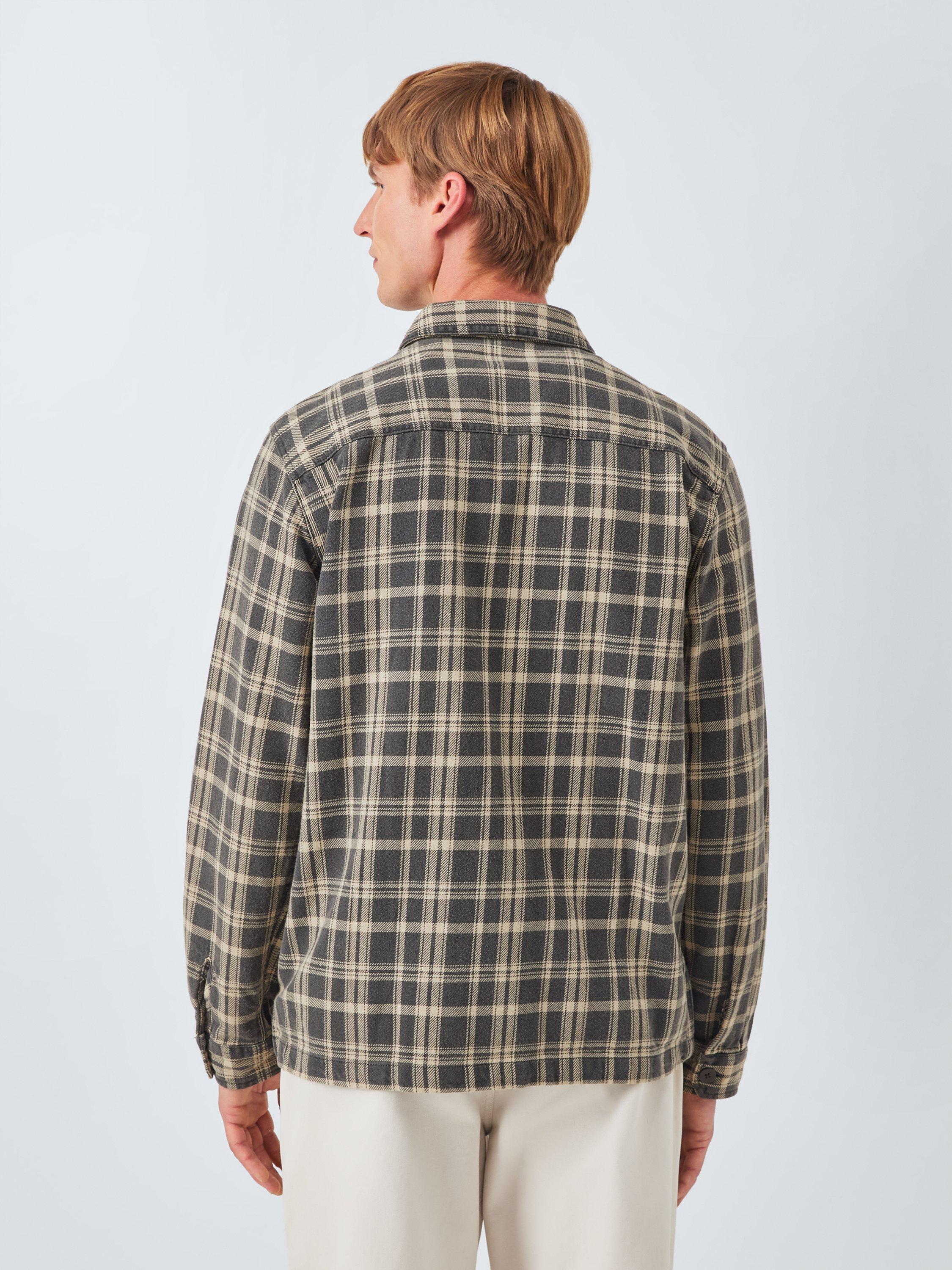 Product image 2 of 6, which shows John Lewis Zip Front Check Cotton Overshirt, Taupe, S