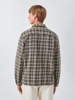 John Lewis Zip Front Check Cotton Overshirt, Taupe - view 2, Taupe