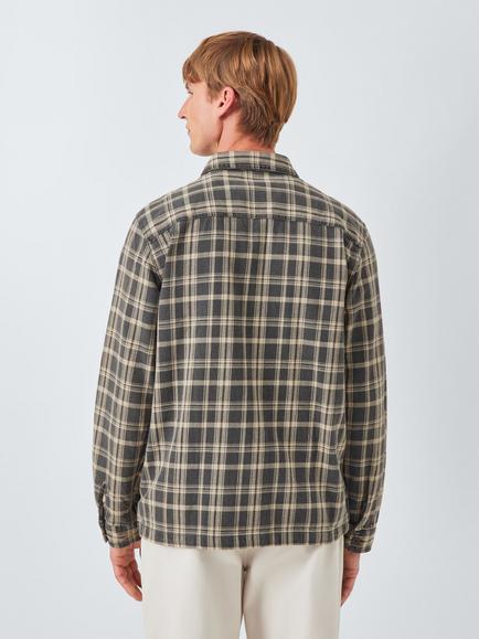 John Lewis Zip Front Check Cotton Overshirt, Taupe - view 2, Taupe