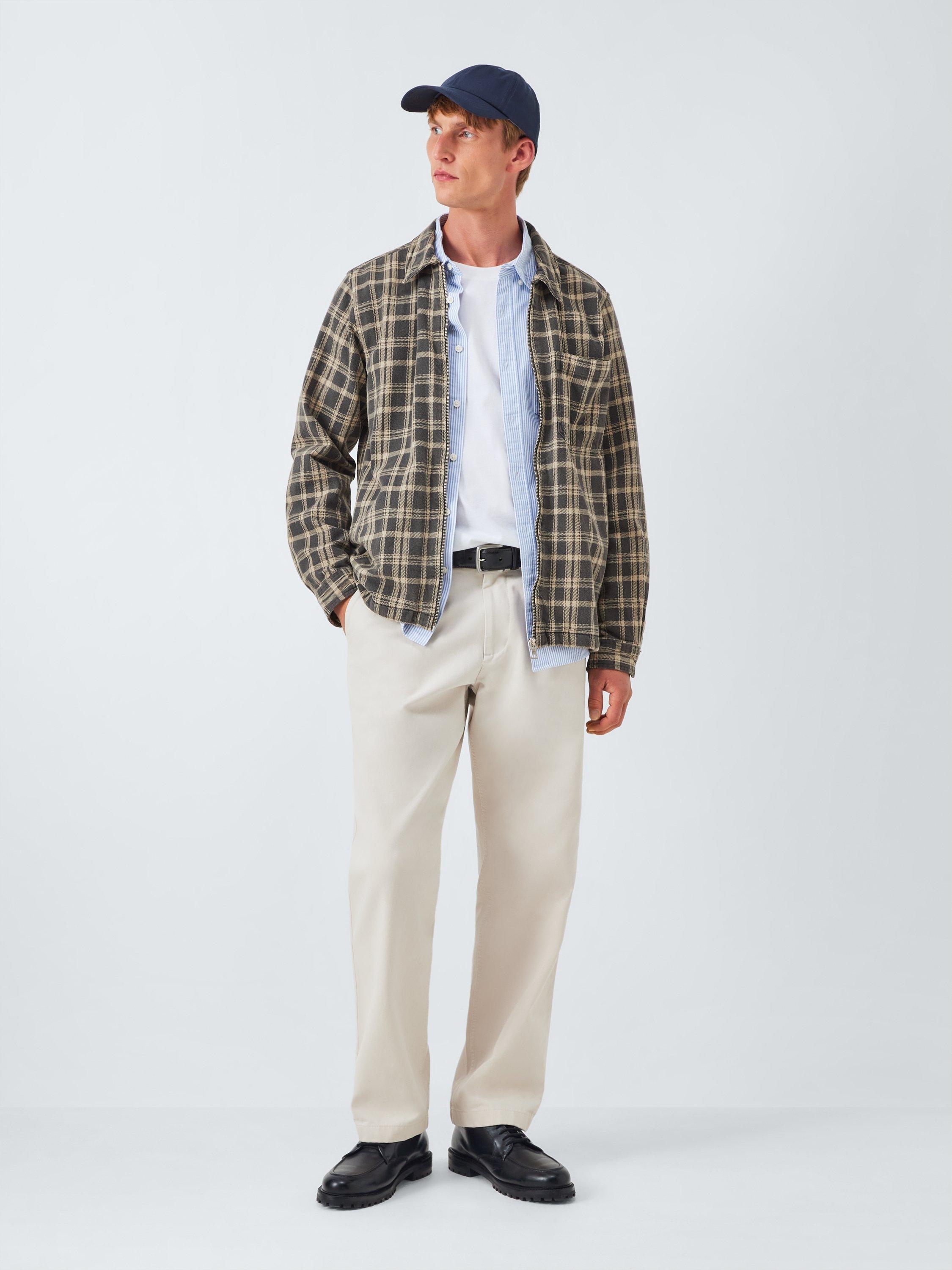 Product image 3 of 6, which shows John Lewis Zip Front Check Cotton Overshirt, Taupe, S