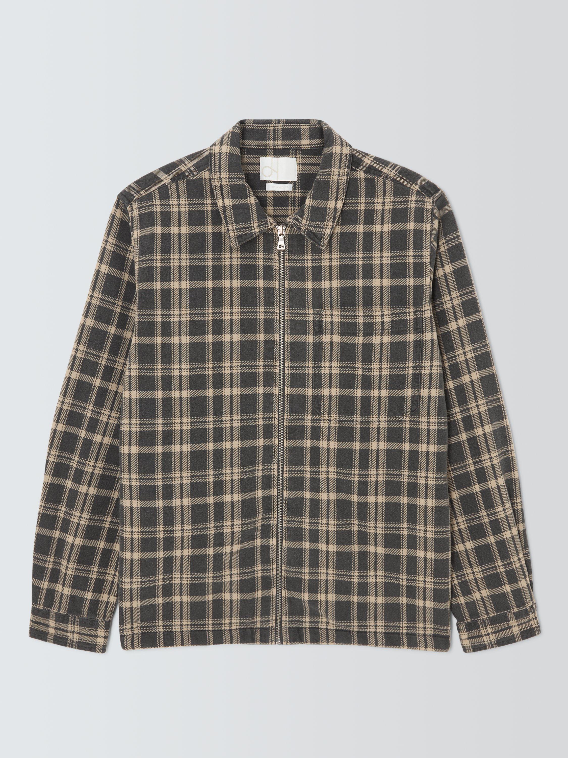 Product image 4 of 6, which shows John Lewis Zip Front Check Cotton Overshirt, Taupe, S