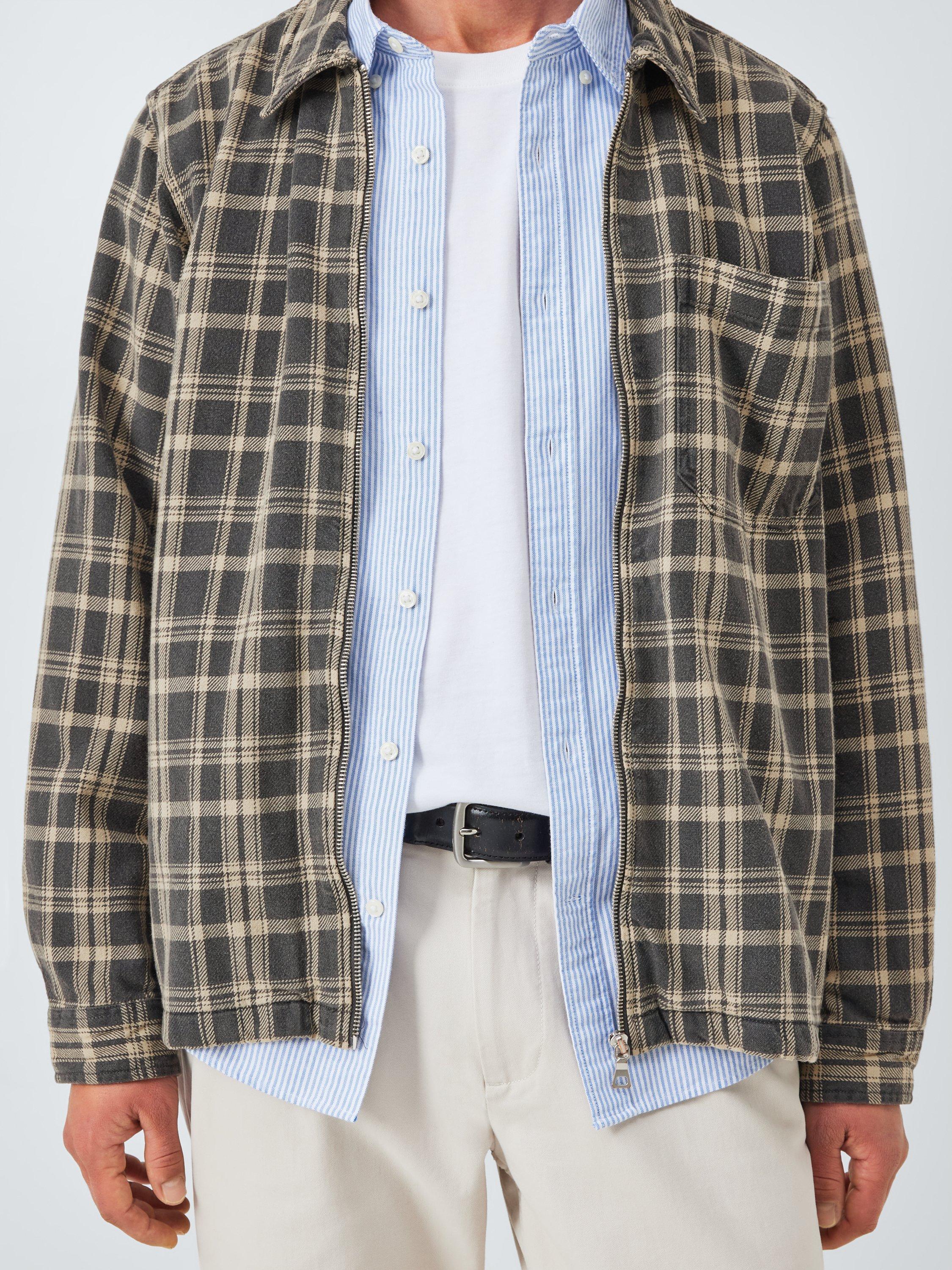 Product image 6 of 6, which shows John Lewis Zip Front Check Cotton Overshirt, Taupe, S