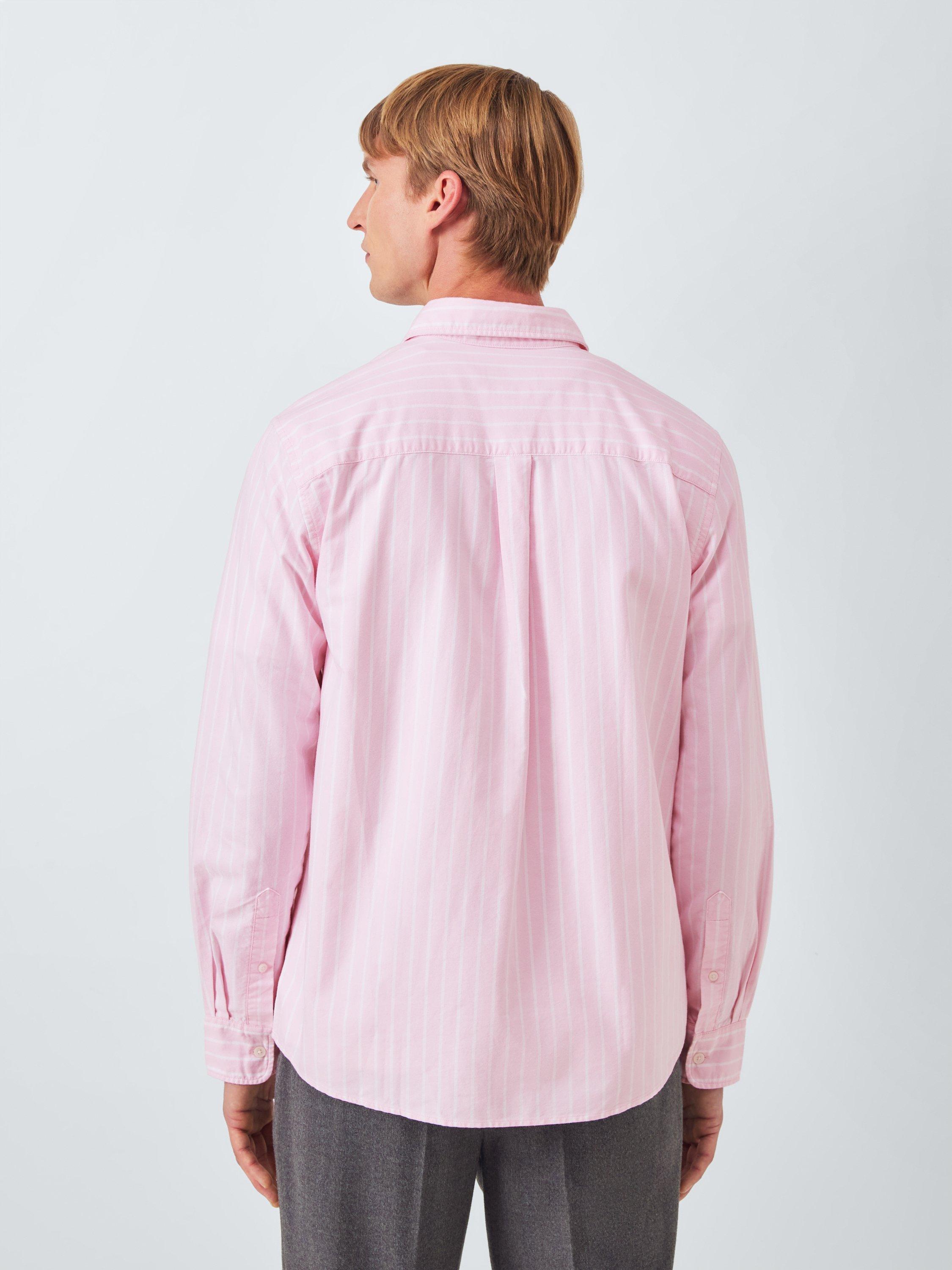 Product image 2 of 6, which shows John Lewis Regular Fit Button Down Collar Stripe Cotton Shirt, Pink, S