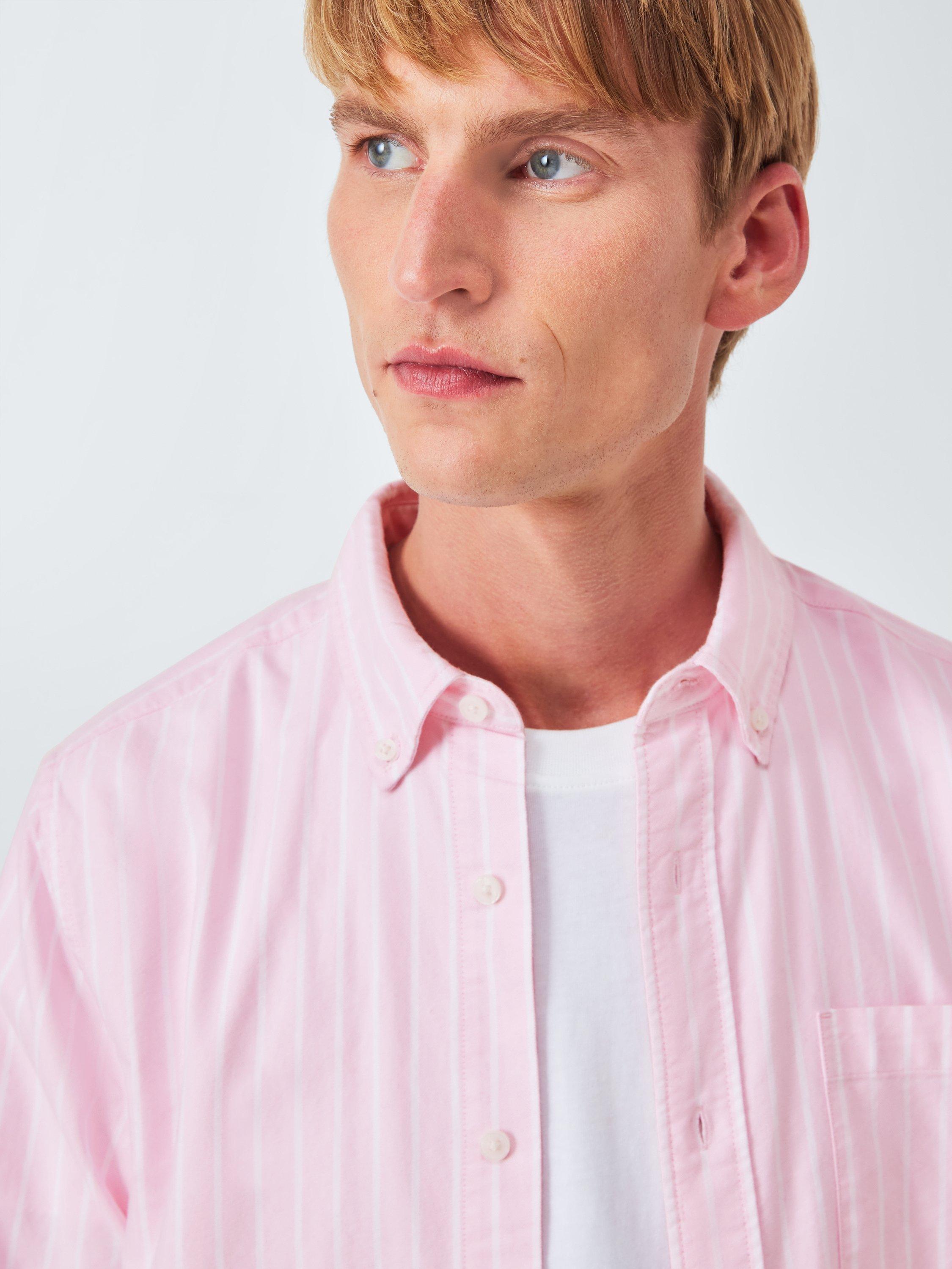 Product image 5 of 6, which shows John Lewis Regular Fit Button Down Collar Stripe Cotton Shirt, Pink, S