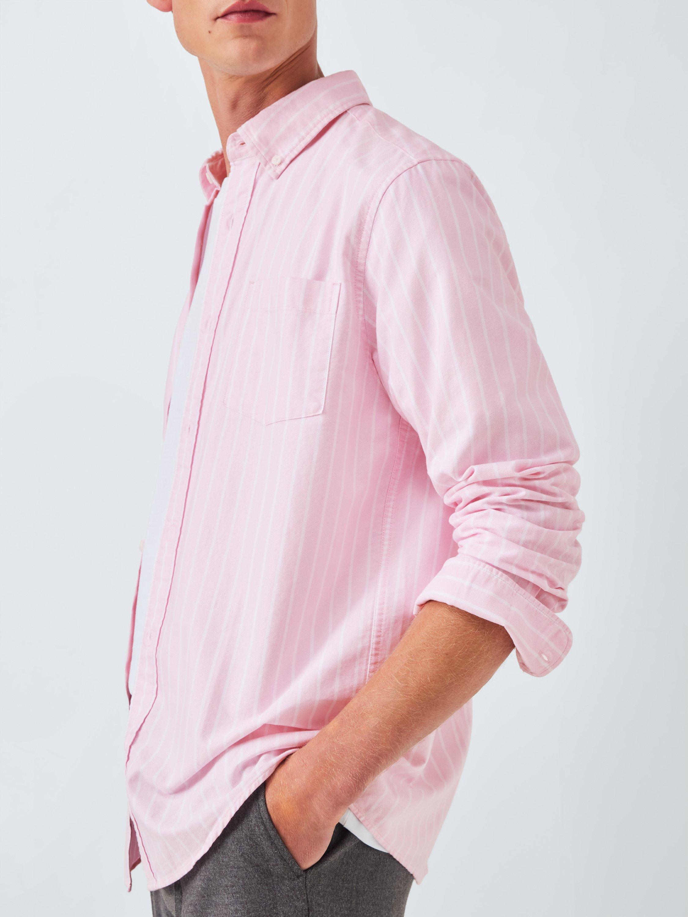 Product image 6 of 6, which shows John Lewis Regular Fit Button Down Collar Stripe Cotton Shirt, Pink, S