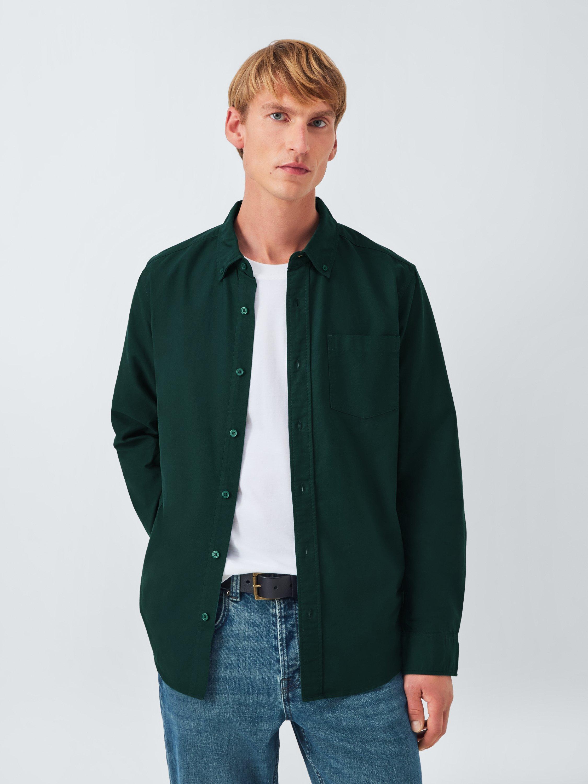 Product image 1 of 6, which shows John Lewis Regular Fit Button Down Collar Cotton Shirt, Darkest Spruce, S