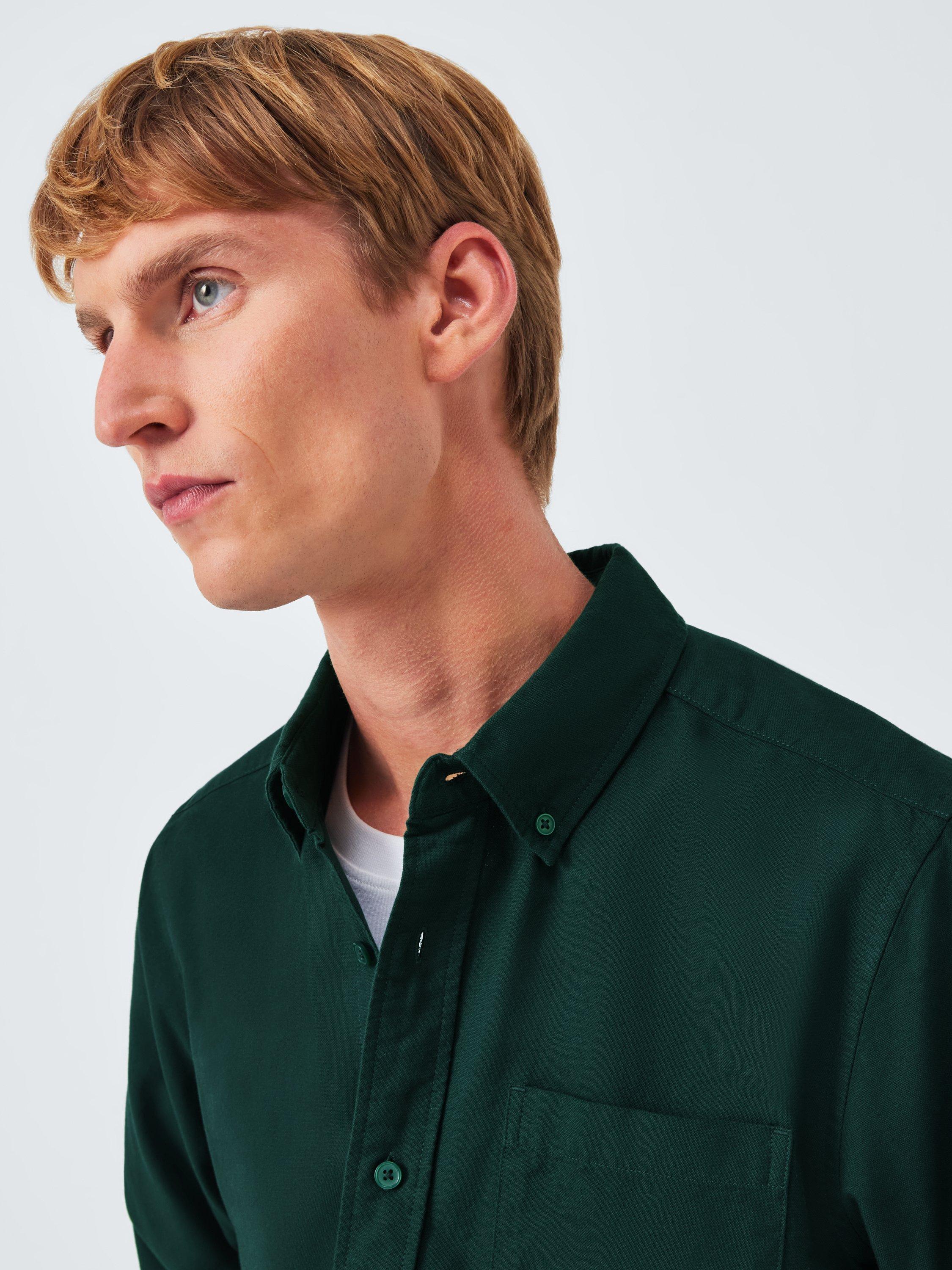 Product image 5 of 6, which shows John Lewis Regular Fit Button Down Collar Cotton Shirt, Darkest Spruce, S