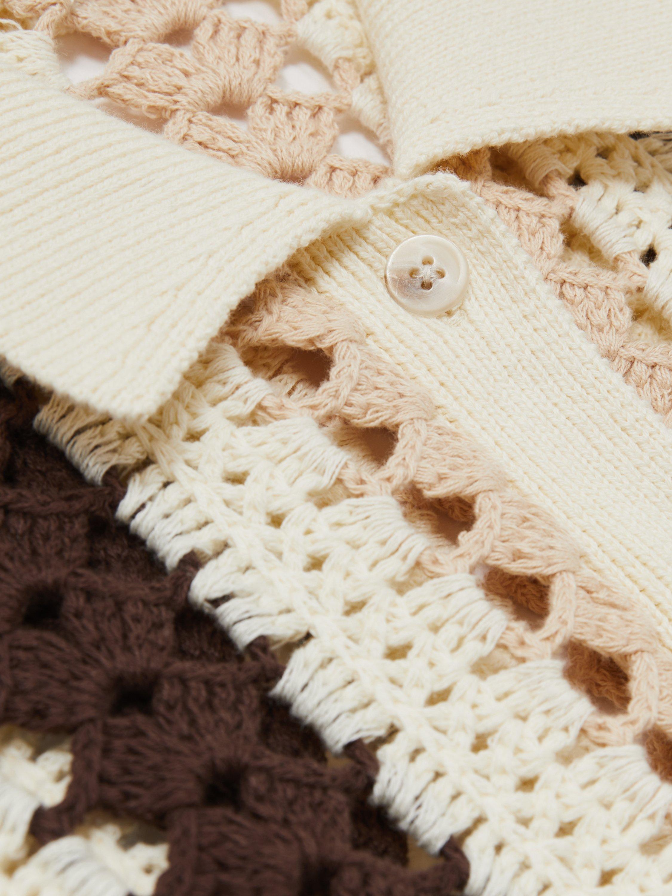 Product image 2 of 5, which shows Reiss Roni Crochet Stripe Shirt, Cream/Brown, S