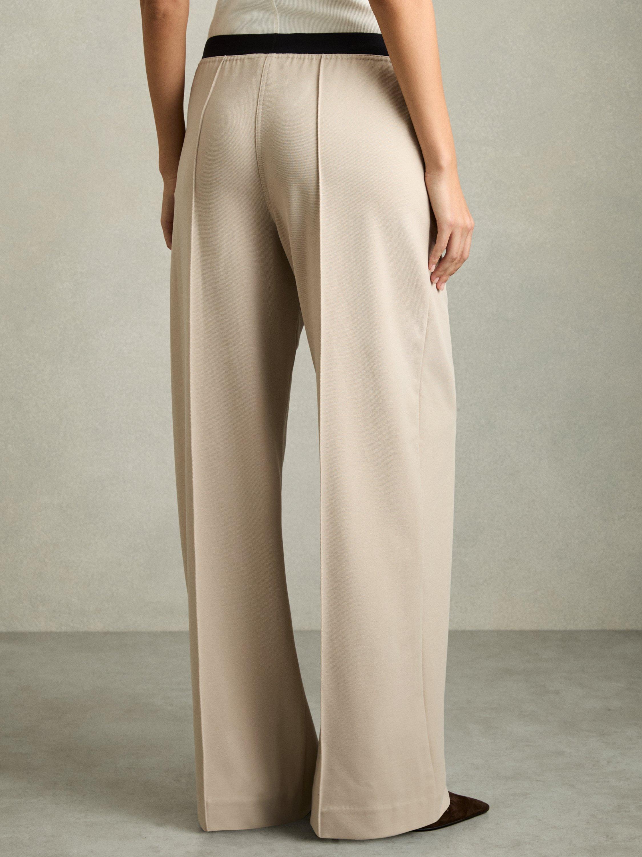 Product image 2 of 5, which shows Reiss Lucia Wide Leg Trousers, Beige, 8R