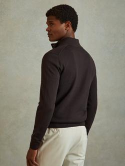 Reiss Harlow Merino Wool Button Through Funnel Neck Cardigan, Coco Brown - view 2, Coco Brown