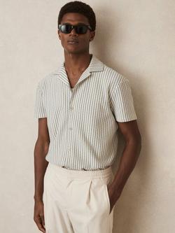 Reiss Tower Stripe Short Sleeve Shirt, White/Soft Blue, White/Soft Blue