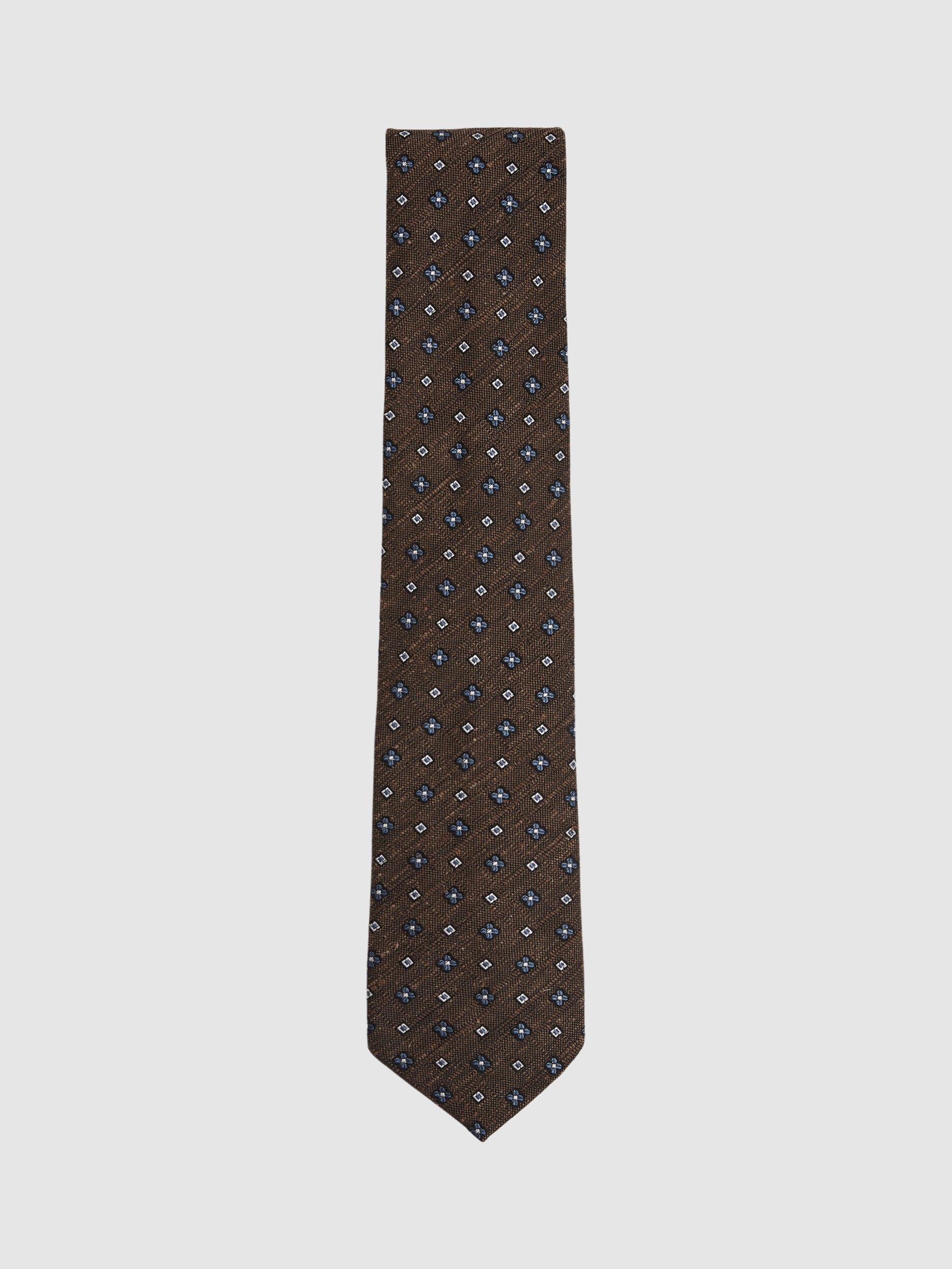 Reiss Marco Silk Blend Geometric Tie, Tobacco Brown