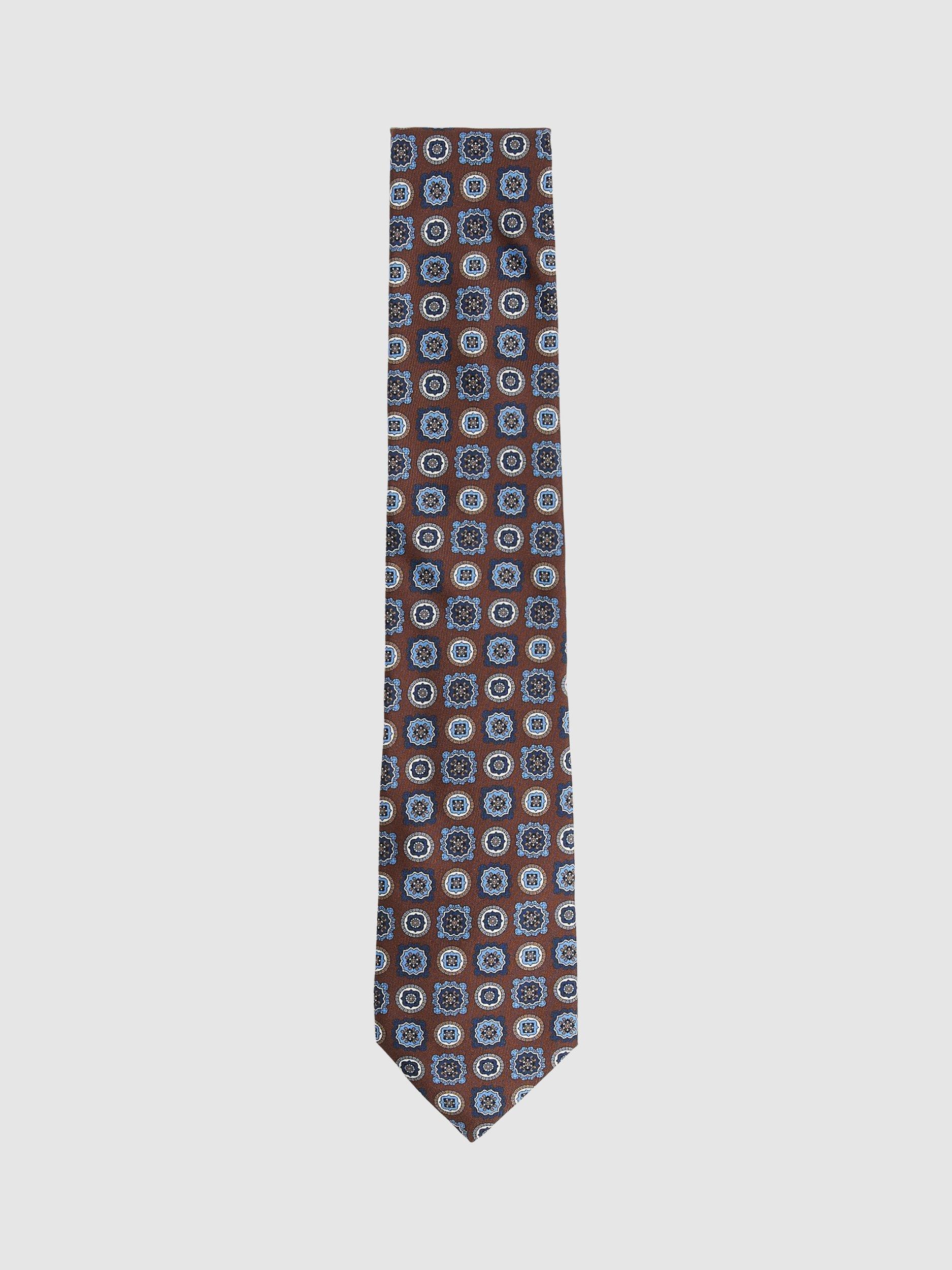 Reiss Primo Silk Geometric Tie, Chocolate Brown