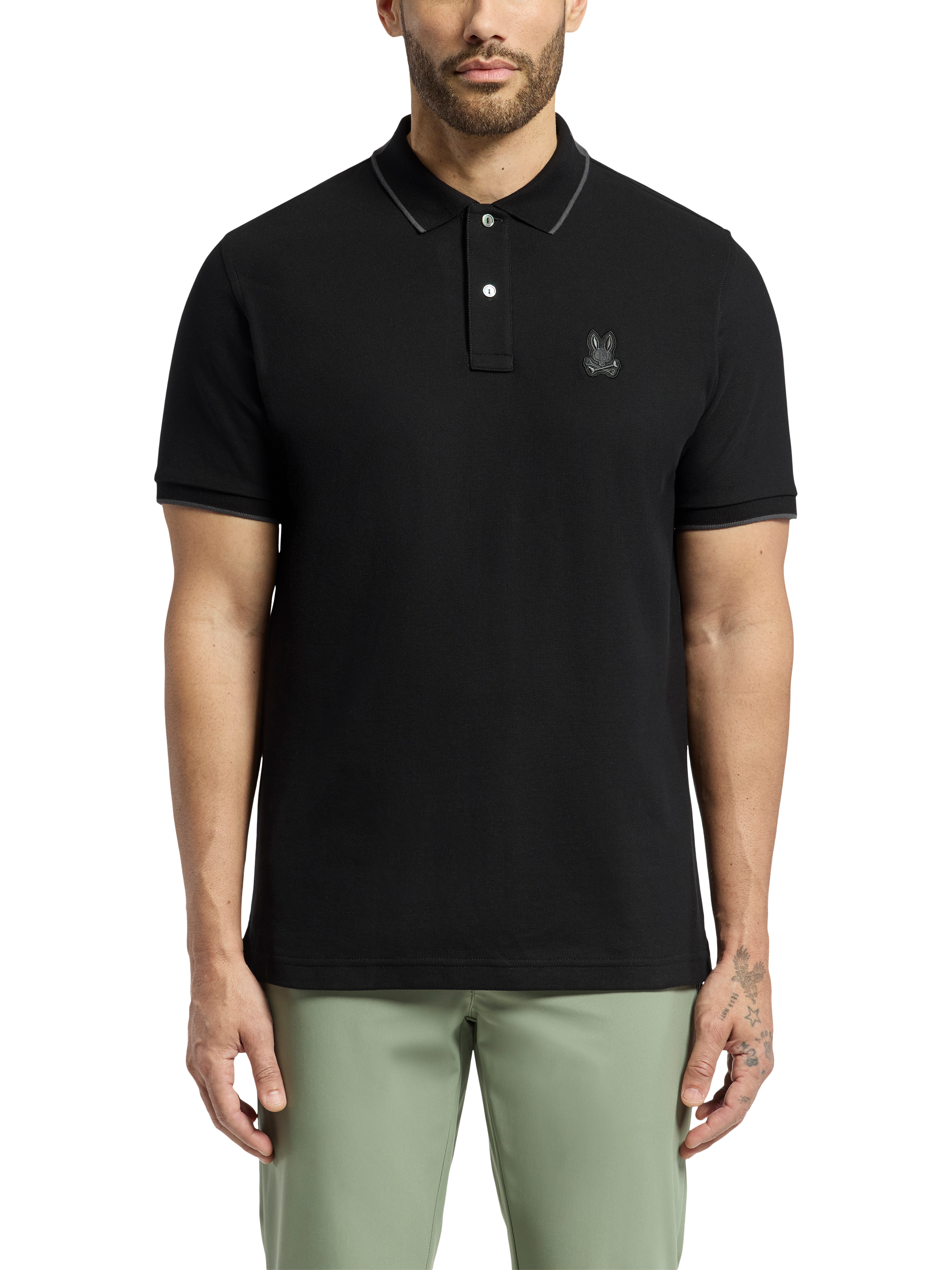 Product image 1 of 8, which shows Psycho Bunny New Castle Cotton Regular Fit Short Sleeve Polo Shirt, Black, M