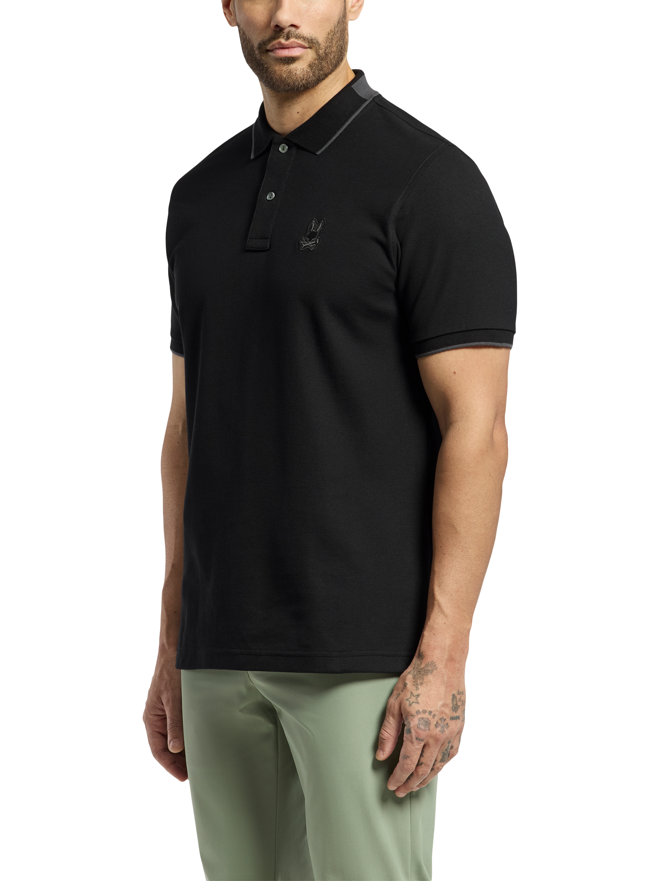 Product image 3 of 8, which shows Psycho Bunny New Castle Cotton Regular Fit Short Sleeve Polo Shirt, Black, M