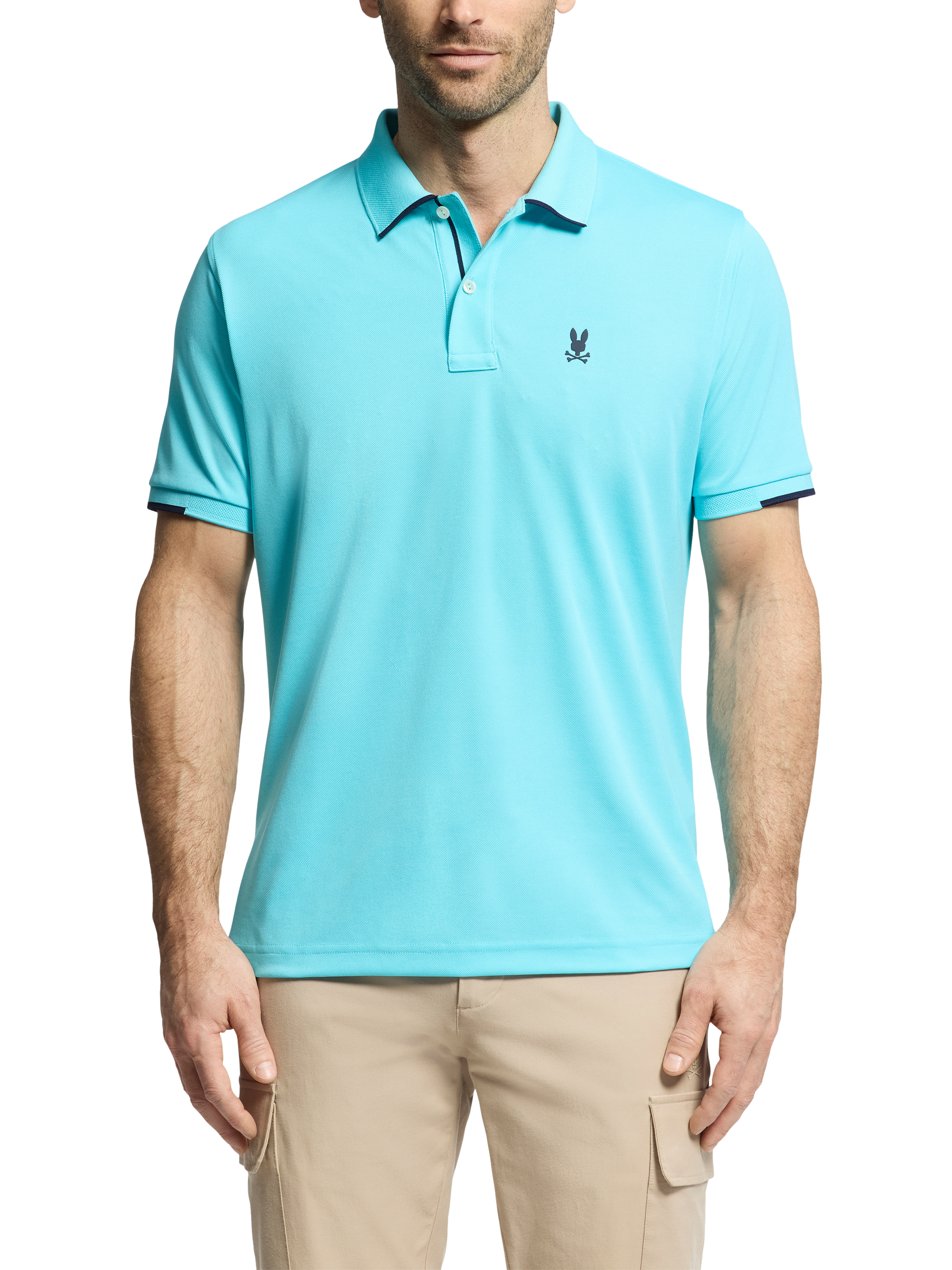 Product image 1 of 6, which shows Psycho Bunny Elliston Cotton Regular Fit Short Sleeve Pique Polo Shirt, Bbt Bachelor Button, M
