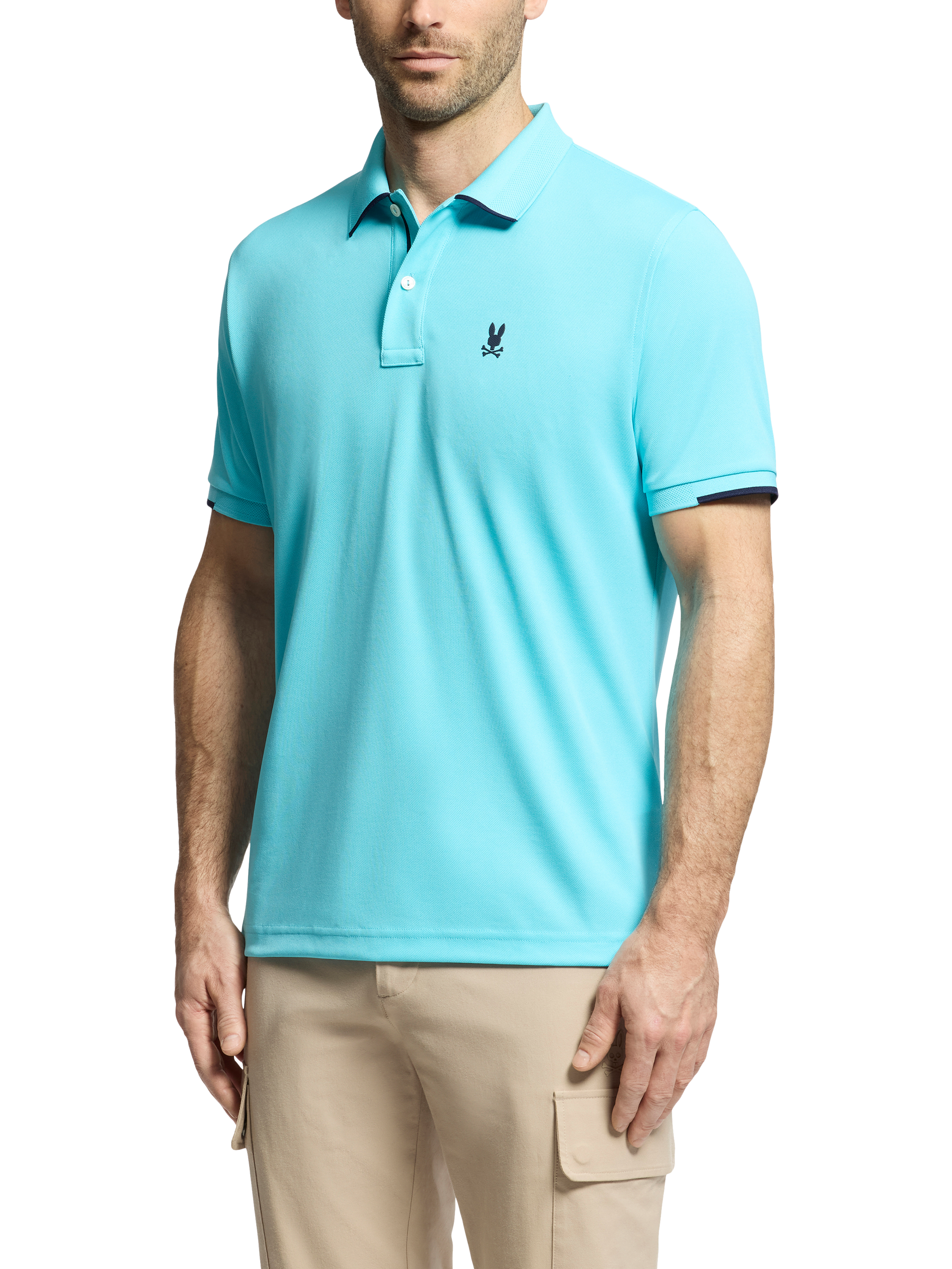 Product image 3 of 6, which shows Psycho Bunny Elliston Cotton Regular Fit Short Sleeve Pique Polo Shirt, Bbt Bachelor Button, M