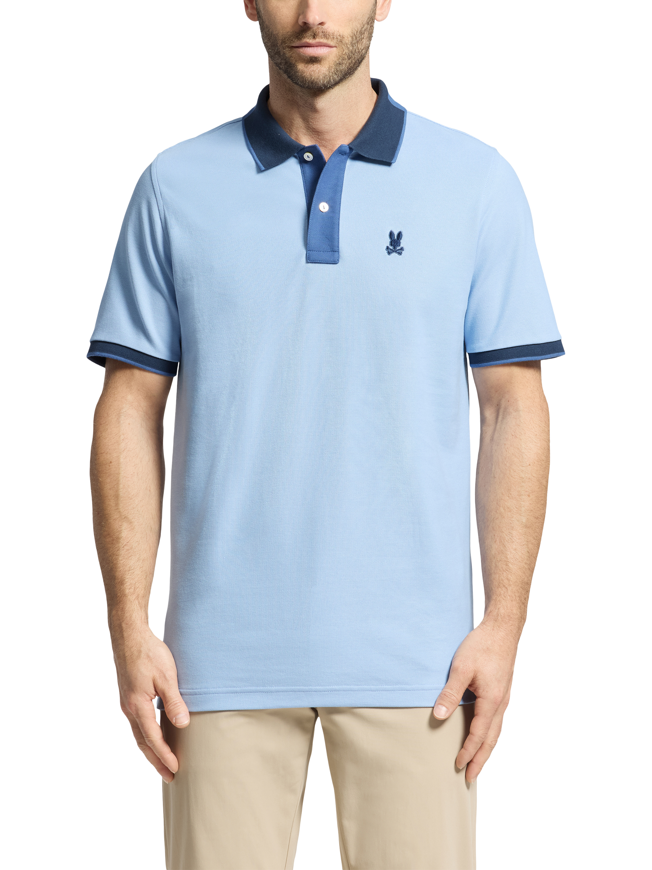 Product image 1 of 8, which shows Psycho Bunny New Castle Cotton Regular Fit Short Sleeve Polo Shirt, Serenity, M