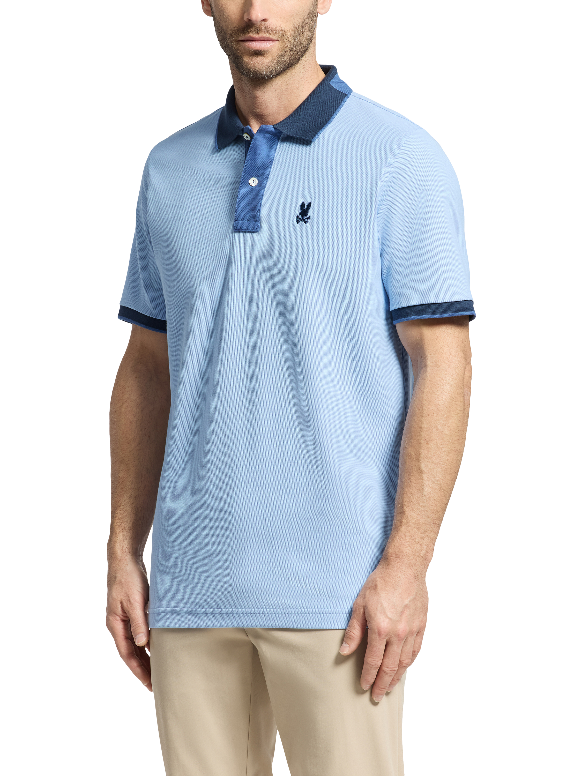 Product image 3 of 8, which shows Psycho Bunny New Castle Cotton Regular Fit Short Sleeve Polo Shirt, Serenity, M