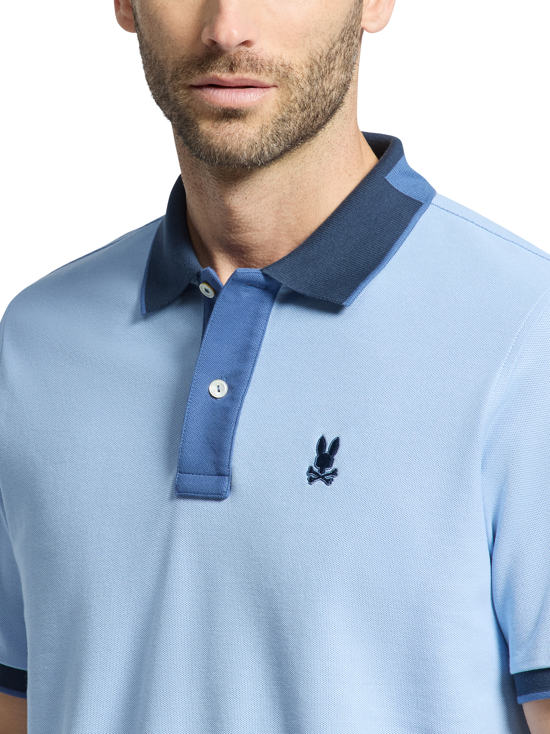 Product image 5 of 8, which shows Psycho Bunny New Castle Cotton Regular Fit Short Sleeve Polo Shirt, Serenity, M