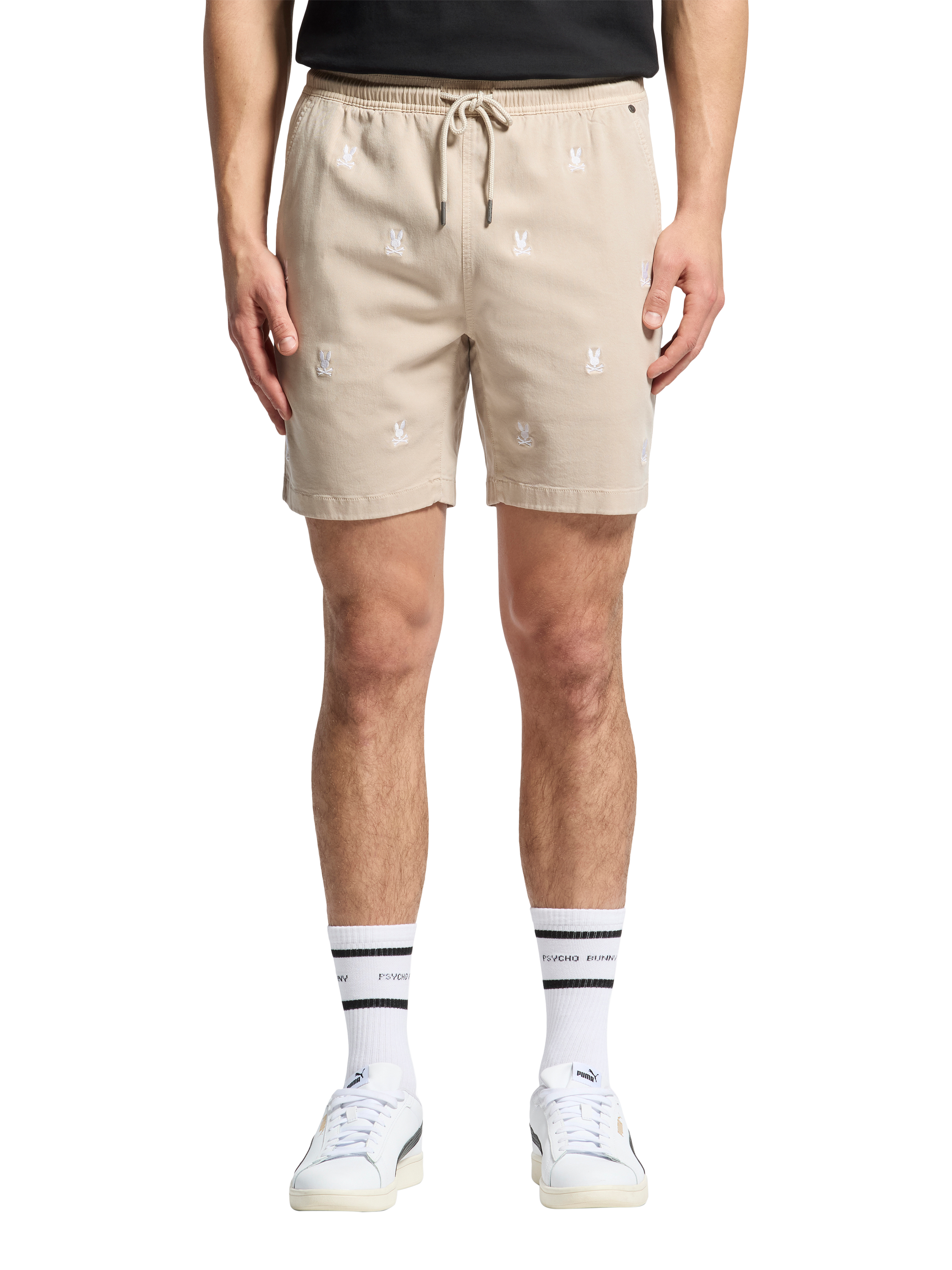 Product image 1 of 6, which shows Psycho Bunny Willis Stretch Tencel Shorts, Stone, S