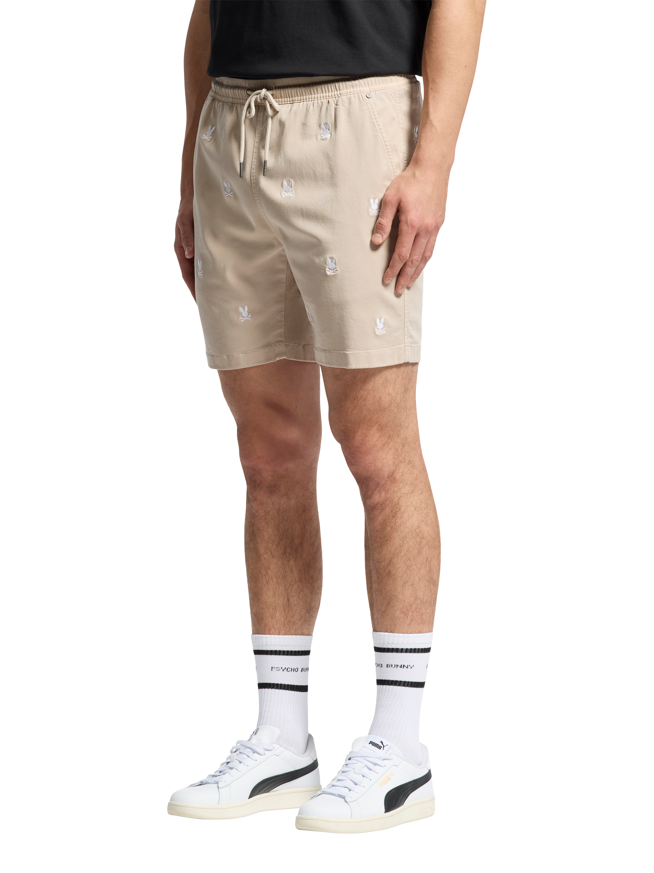 Product image 3 of 6, which shows Psycho Bunny Willis Stretch Tencel Shorts, Stone, S
