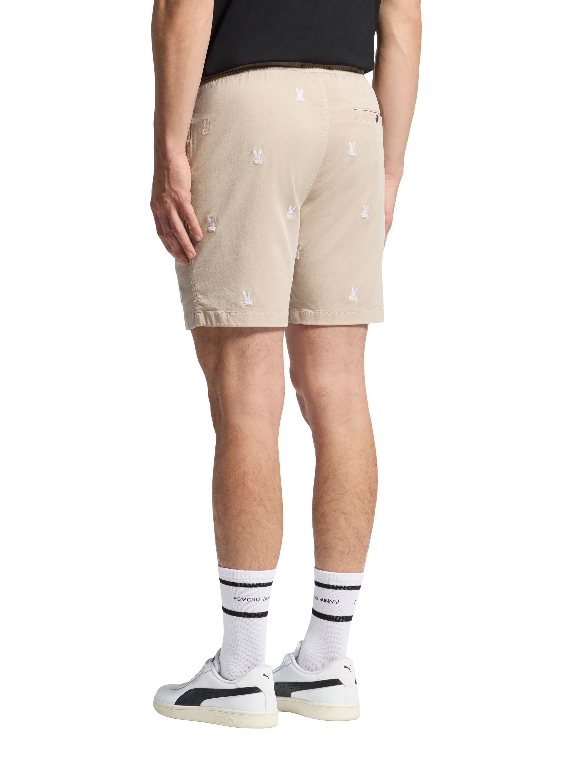 Product image 4 of 6, which shows Psycho Bunny Willis Stretch Tencel Shorts, Stone, S