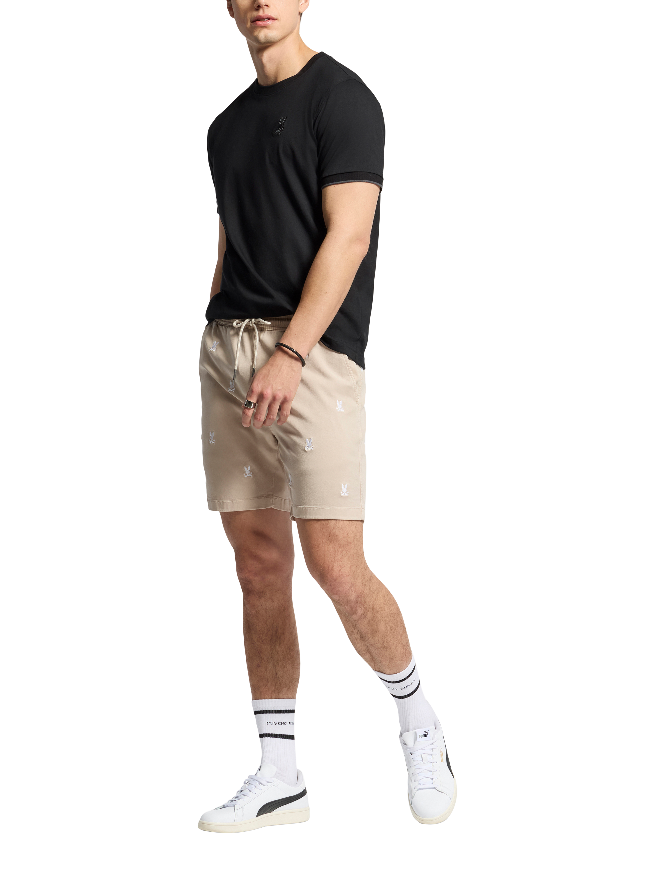 Product image 6 of 6, which shows Psycho Bunny Willis Stretch Tencel Shorts, Stone, S