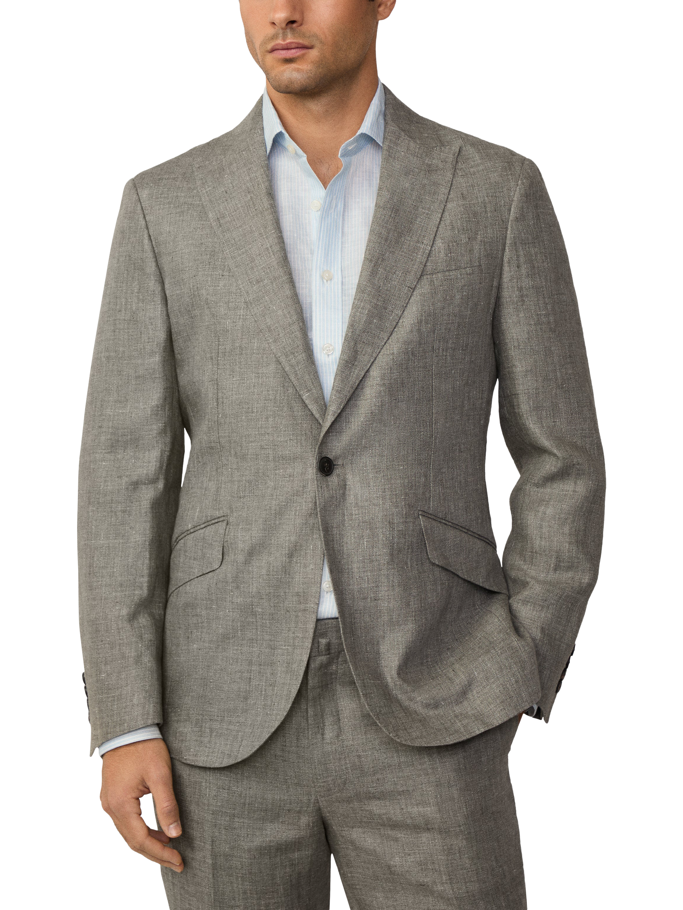 Product image 1 of 7, which shows Hackett London Belgravia Pure Linen Suit, Khaki, 36