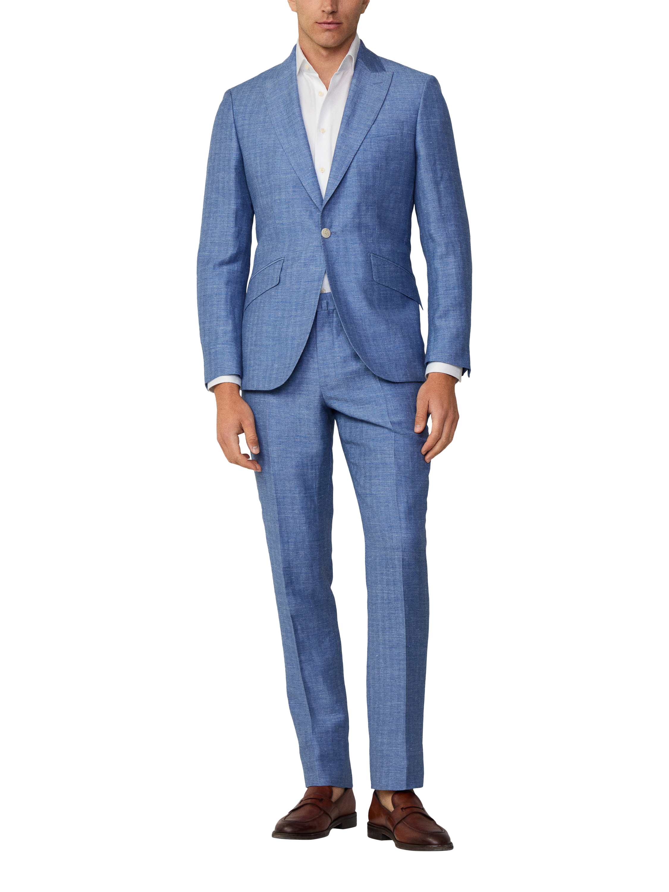 Product image 1 of 8, which shows Hackett London Wool Linen Blend Herringbone Suit, Blue, 36