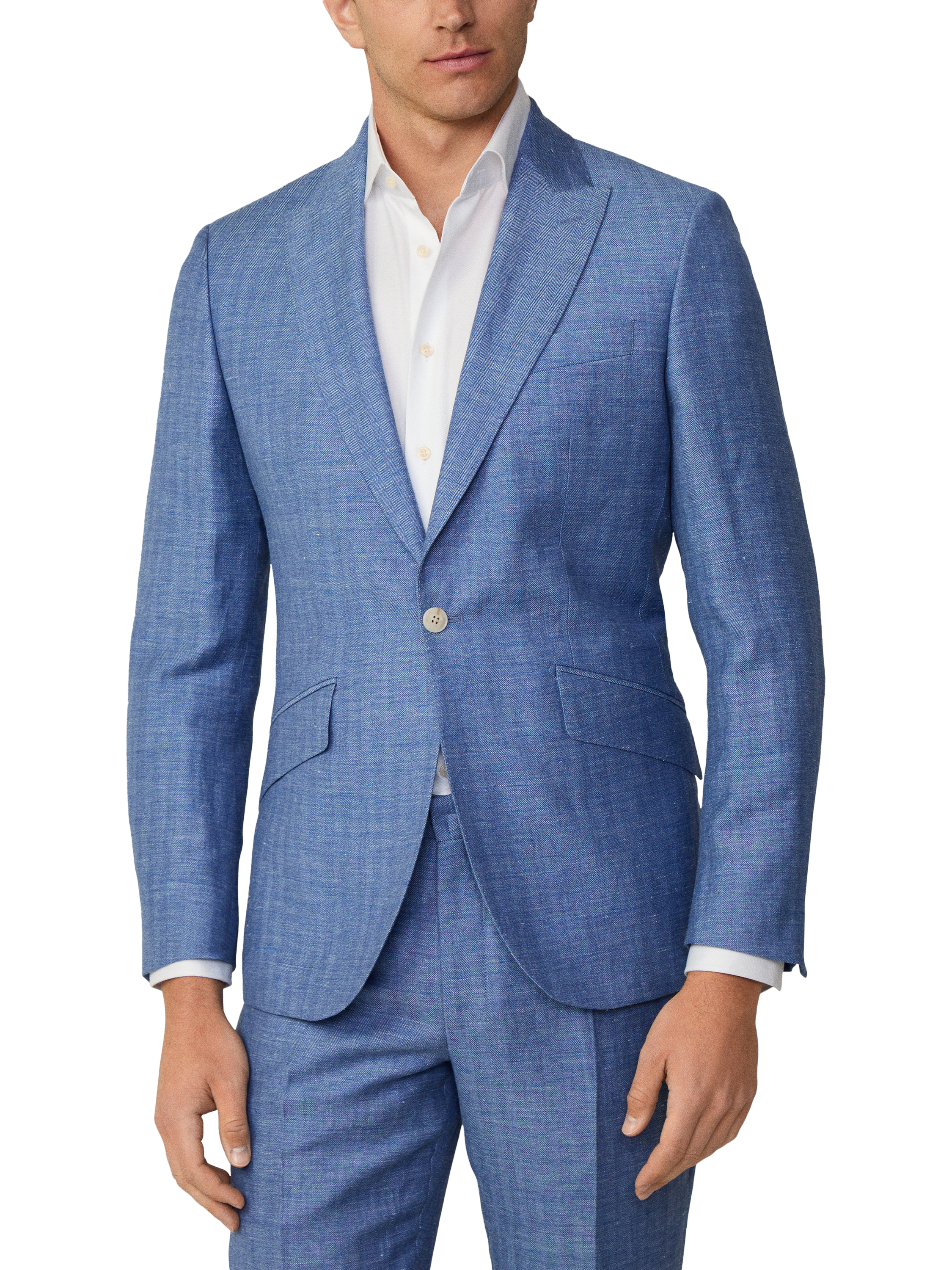 Product image 3 of 8, which shows Hackett London Wool Linen Blend Herringbone Suit, Blue, 36