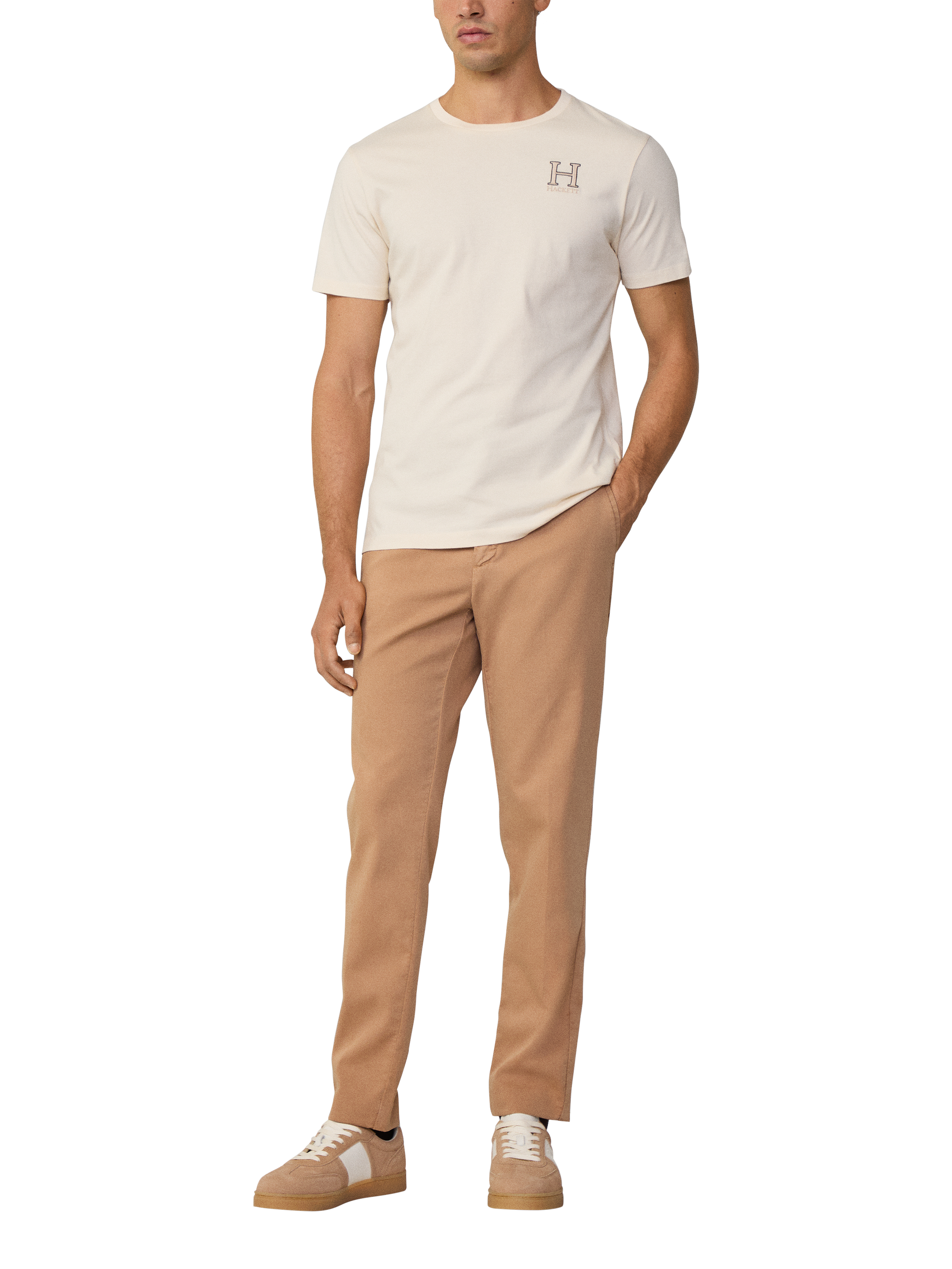 Product image 1 of 6, which shows Hackett London Cotton Classic Fit Short Sleeve Logo T-Shirt, Off White, XXXL