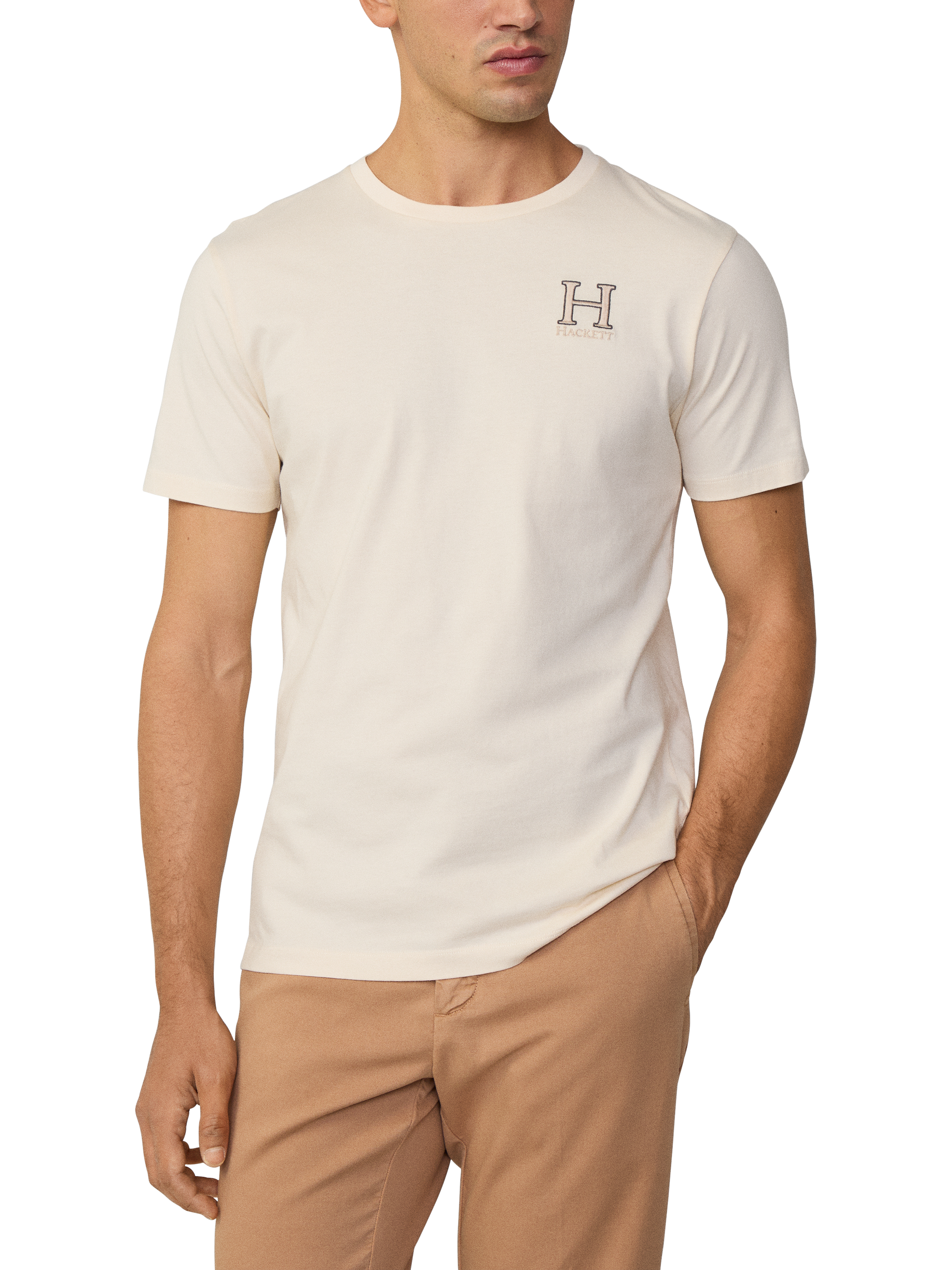 Product image 2 of 6, which shows Hackett London Cotton Classic Fit Short Sleeve Logo T-Shirt, Off White, XXXL