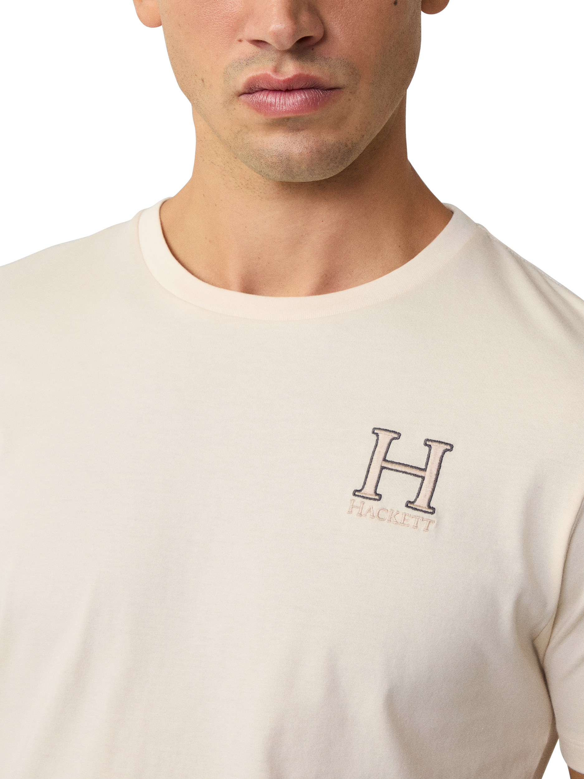 Product image 4 of 6, which shows Hackett London Cotton Classic Fit Short Sleeve Logo T-Shirt, Off White, XXXL
