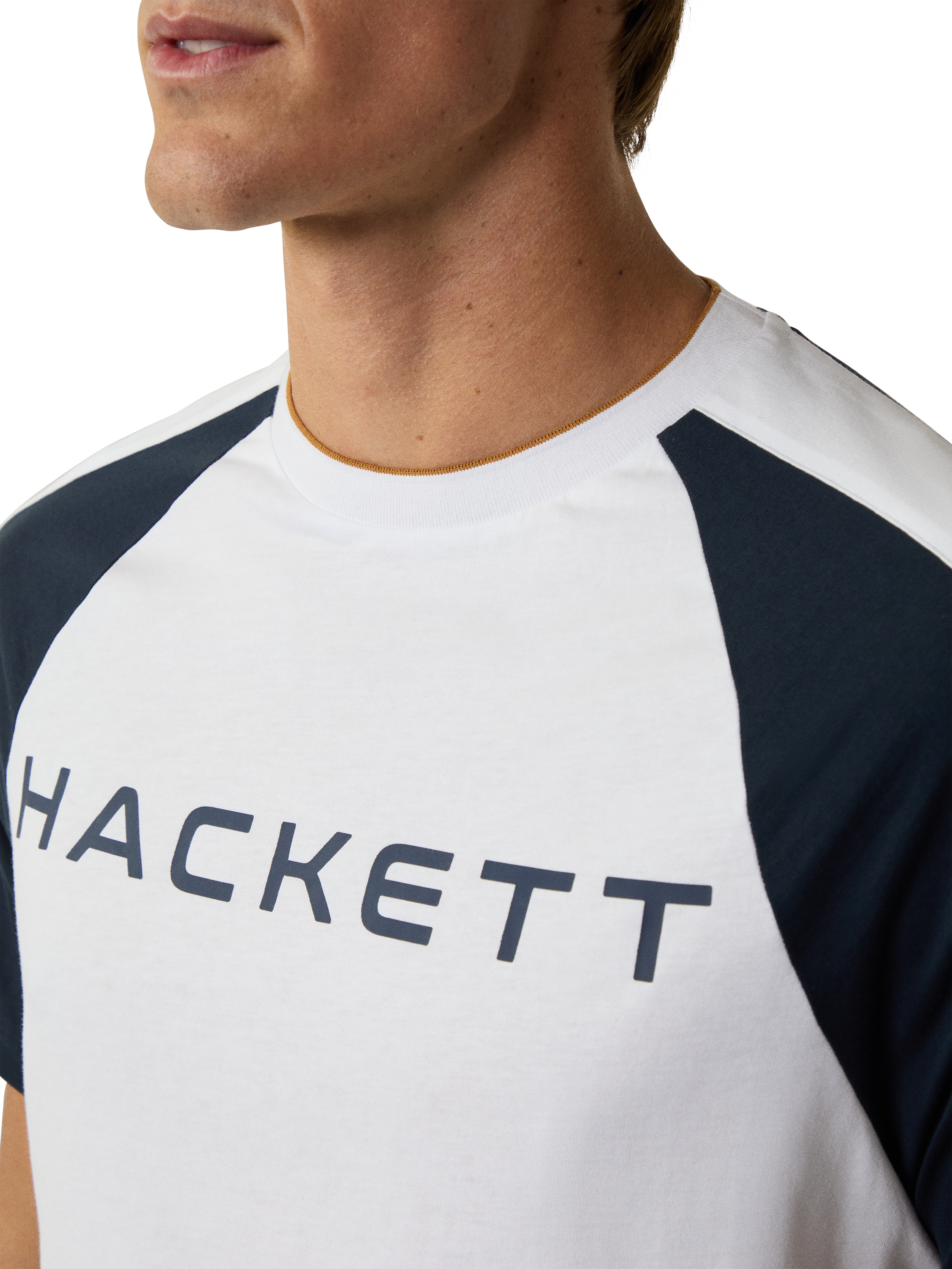 Product image 4 of 6, which shows Hackett London Cotton Classic Fit Short Sleeve Colour Block T-Shirt, White, XS
