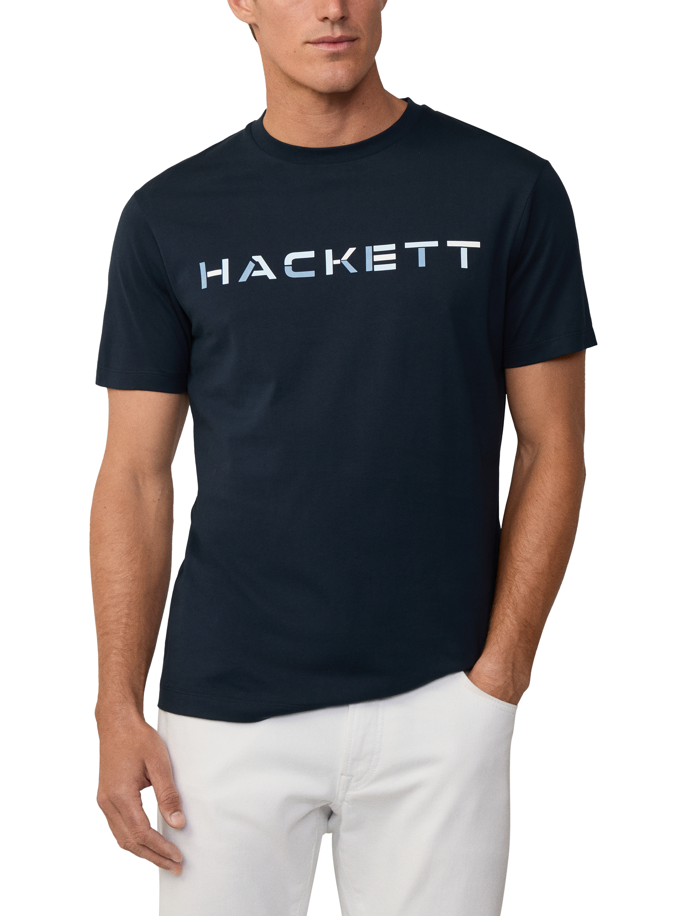 Product image 1 of 6, which shows Hackett London Cotton Regular Fit Short Sleeve Logo T-Shirt, Navy, XS