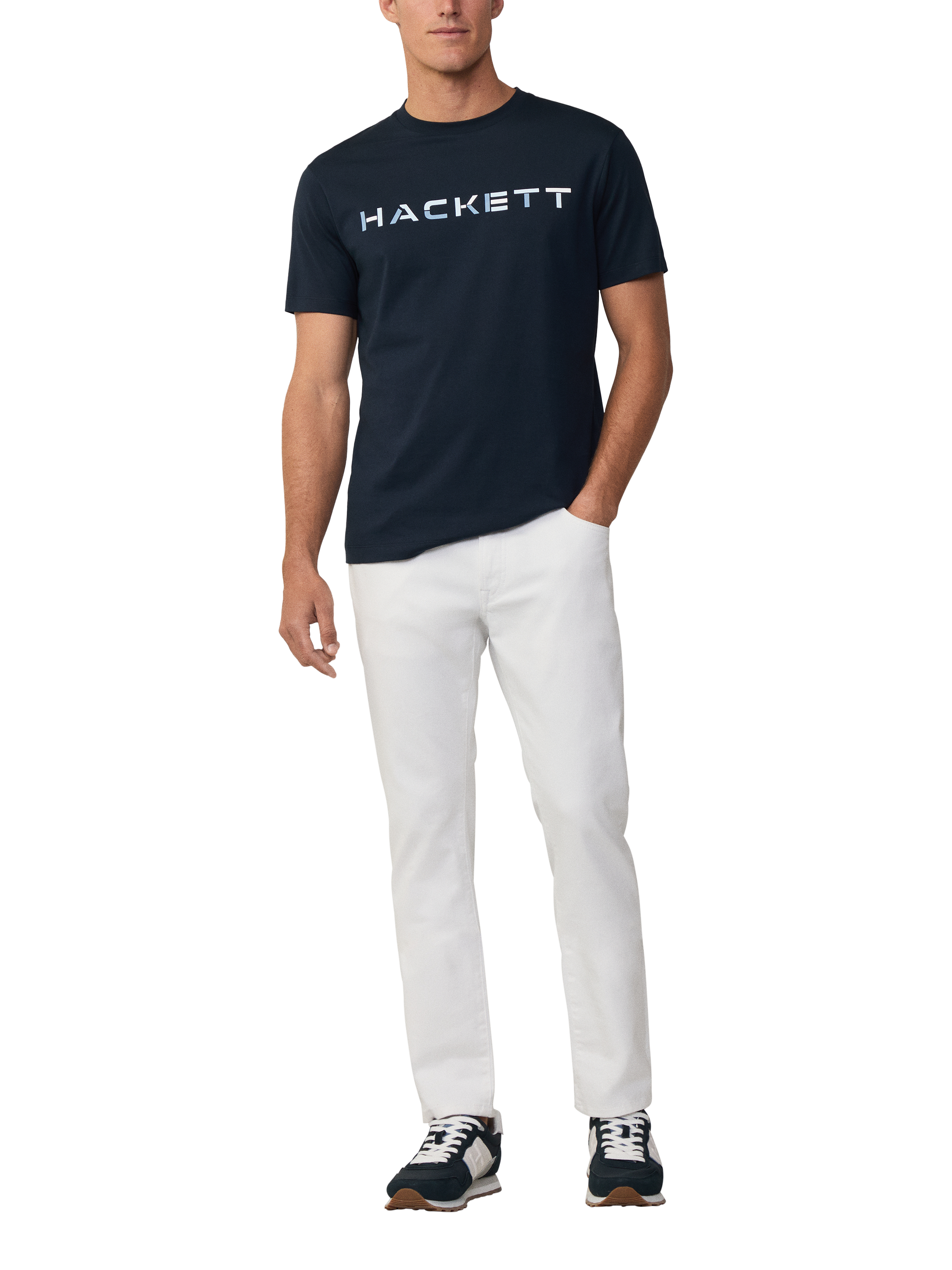 Product image 2 of 6, which shows Hackett London Cotton Regular Fit Short Sleeve Logo T-Shirt, Navy, XS