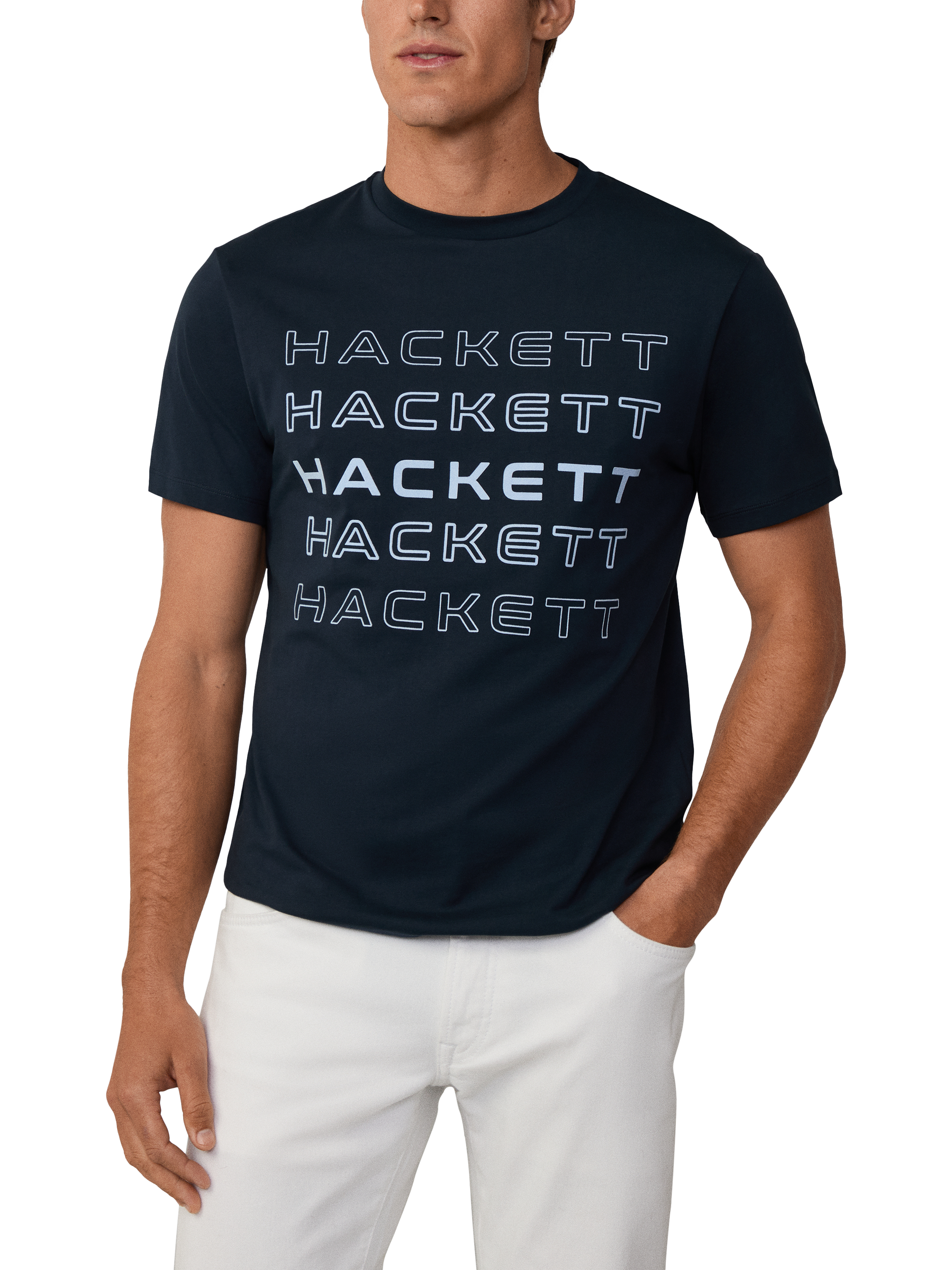 Product image 1 of 6, which shows Hackett London Cotton Classic Fit Short Sleeve Logo T-Shirt, Navy, XS