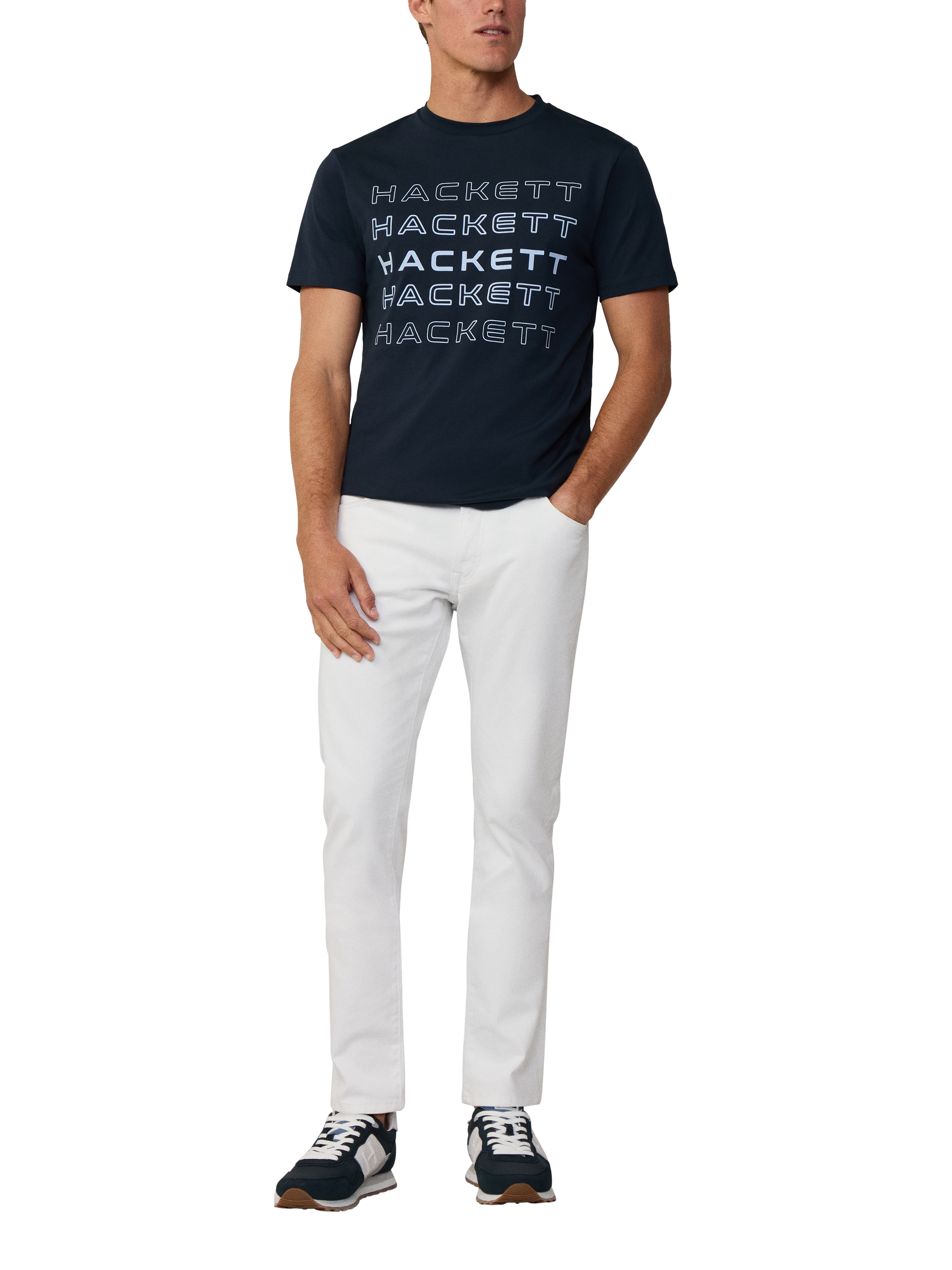 Product image 2 of 6, which shows Hackett London Cotton Classic Fit Short Sleeve Logo T-Shirt, Navy, XS
