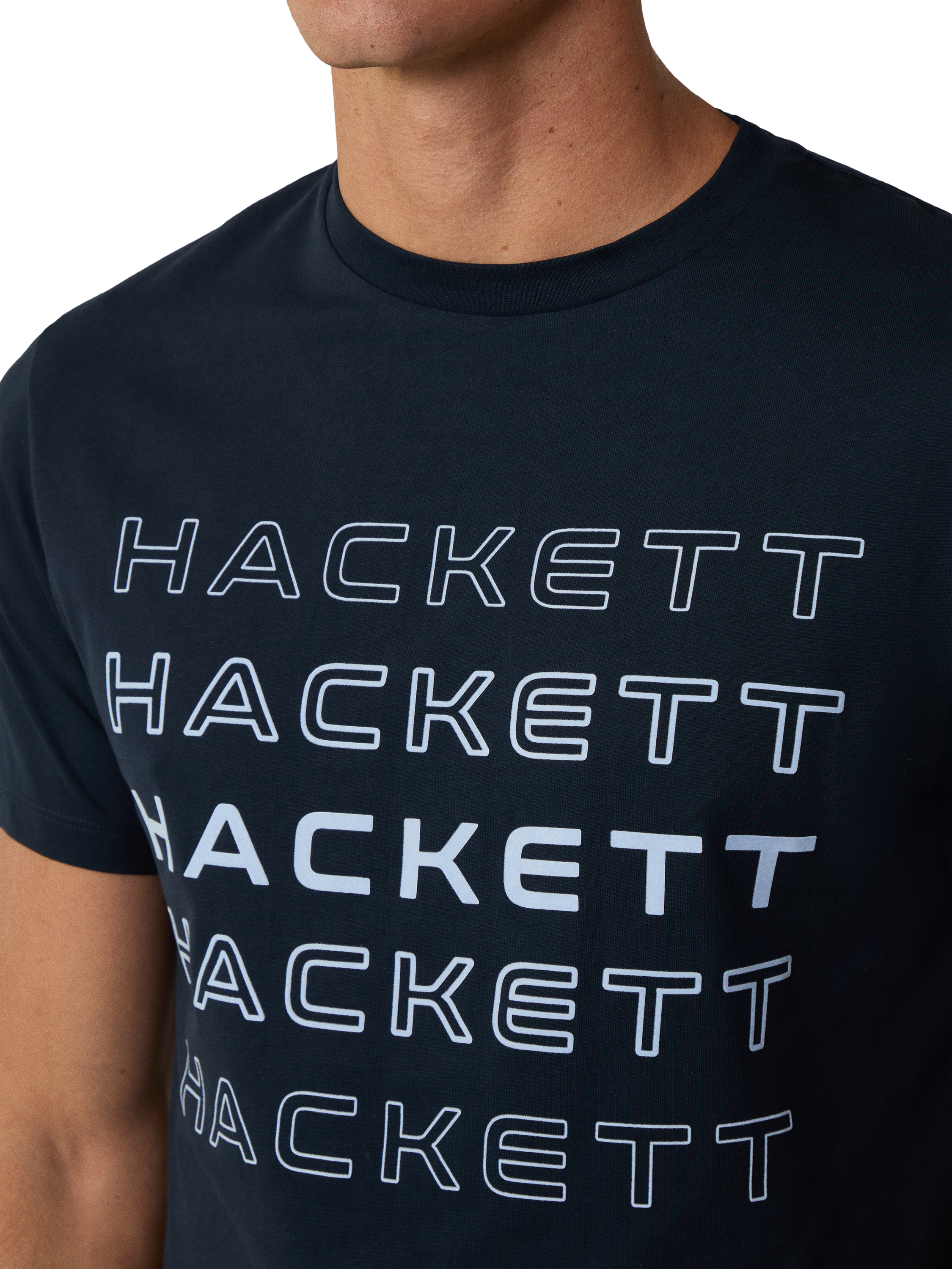 Product image 4 of 6, which shows Hackett London Cotton Classic Fit Short Sleeve Logo T-Shirt, Navy, XS