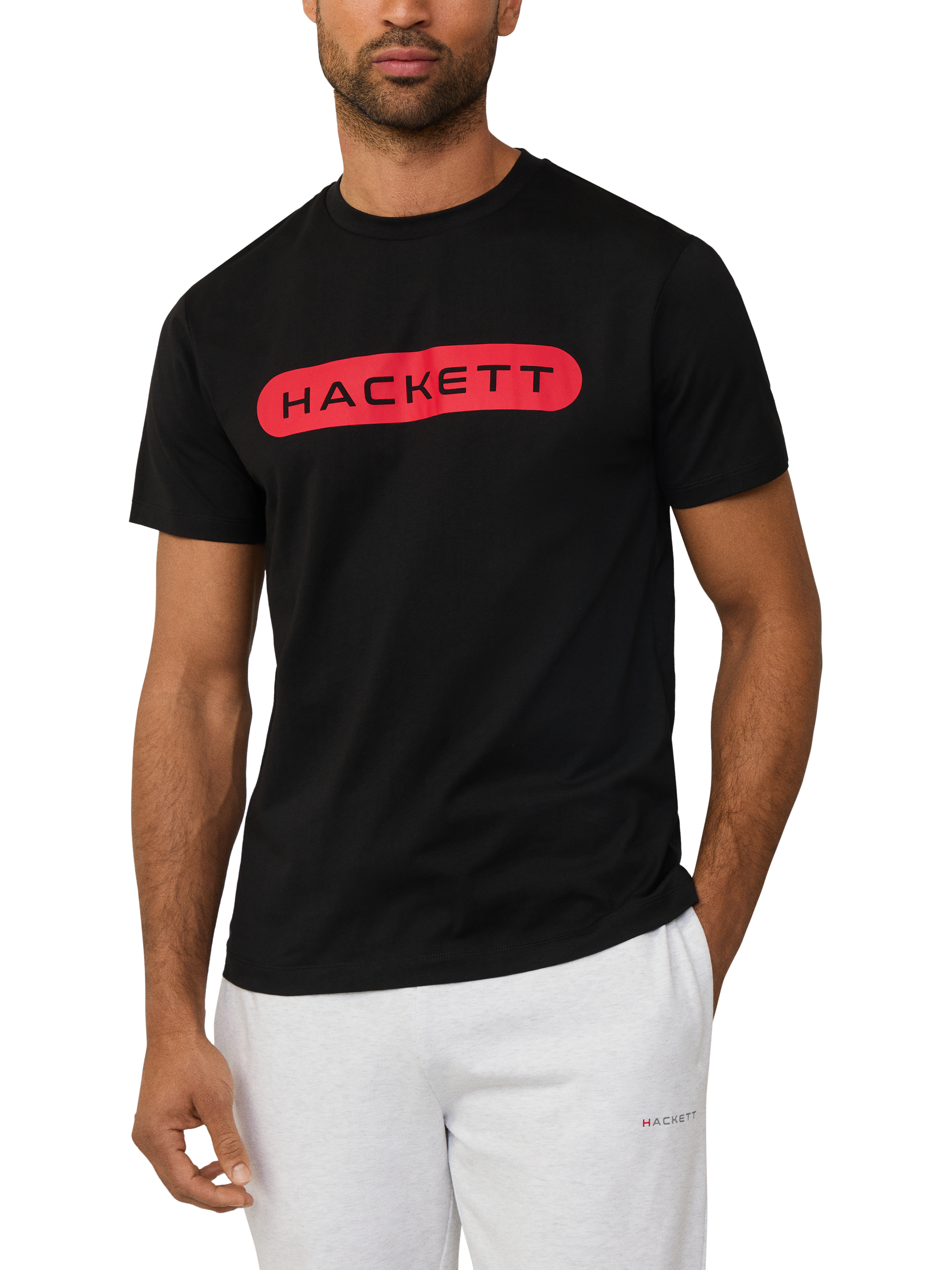 Product image 2 of 6, which shows Hackett London Cotton Regular Fit Short Sleeve Logo T-Shirt, Black, XXL