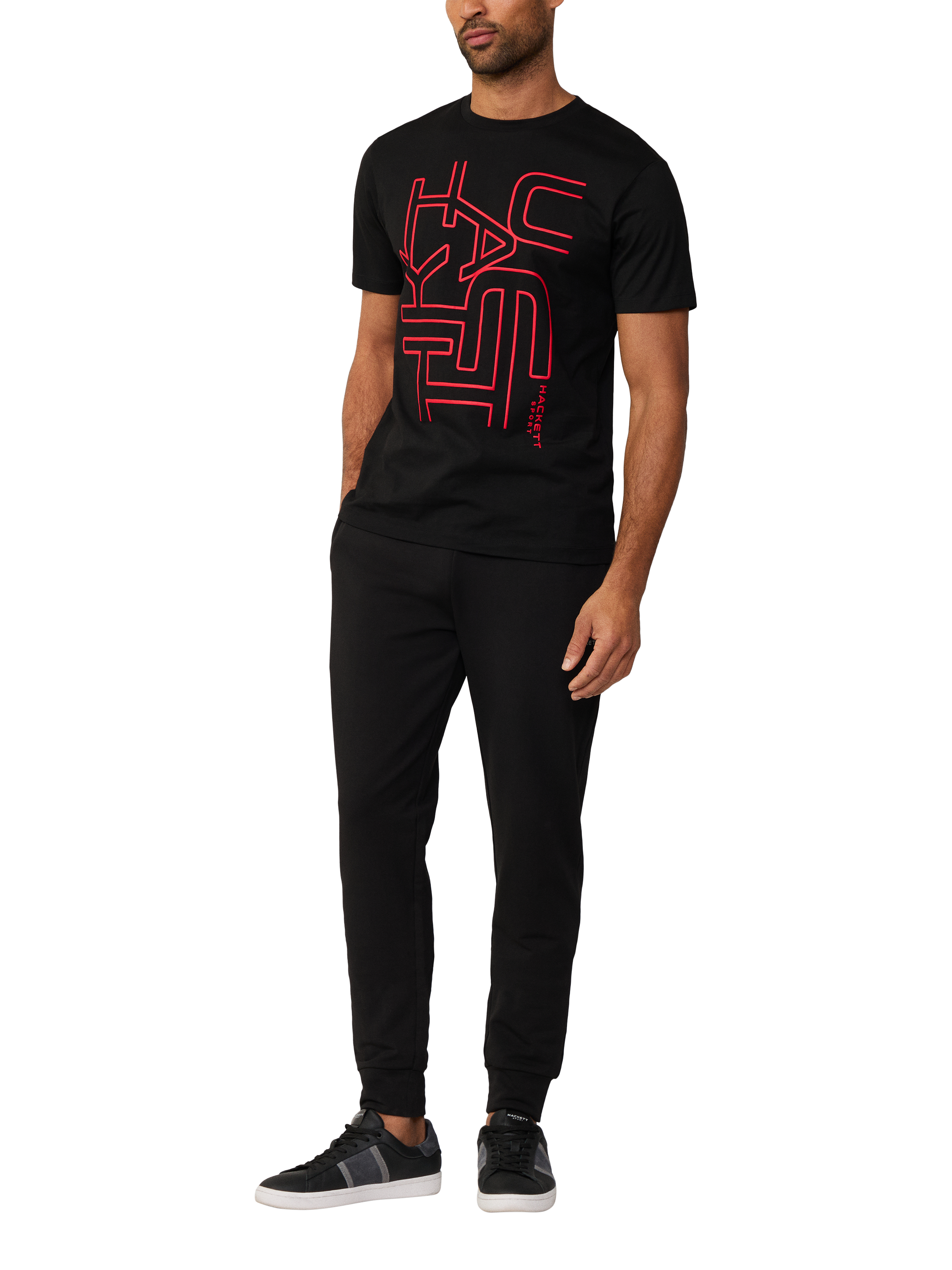 Product image 1 of 6, which shows Hackett London Cotton Regular Fit Short Sleeve Graphic T-Shirt, Black, XS