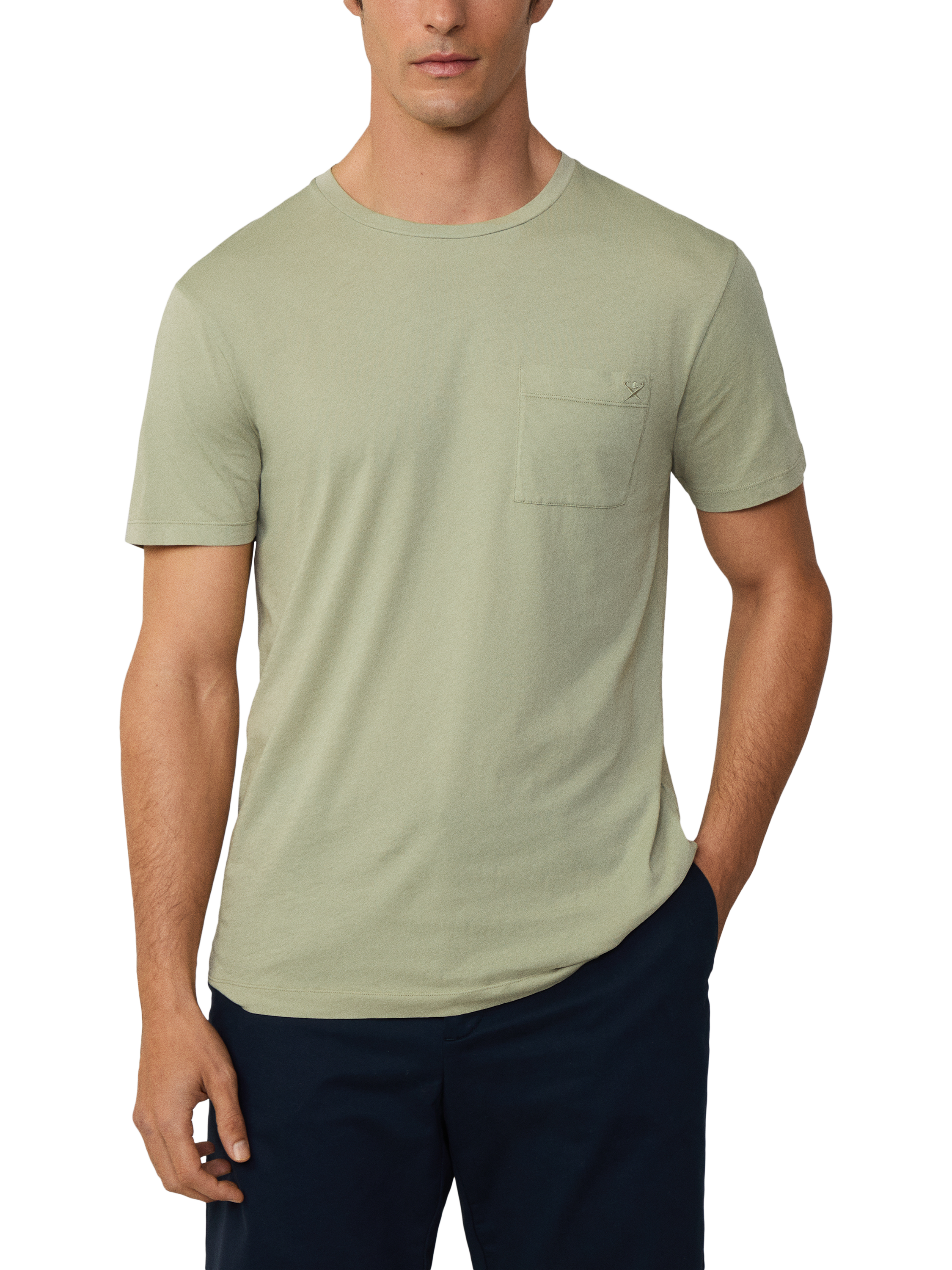 Product image 1 of 6, which shows Hackett London Cotton Classic Fit Short Sleeve T-Shirt, Sage Green, XS