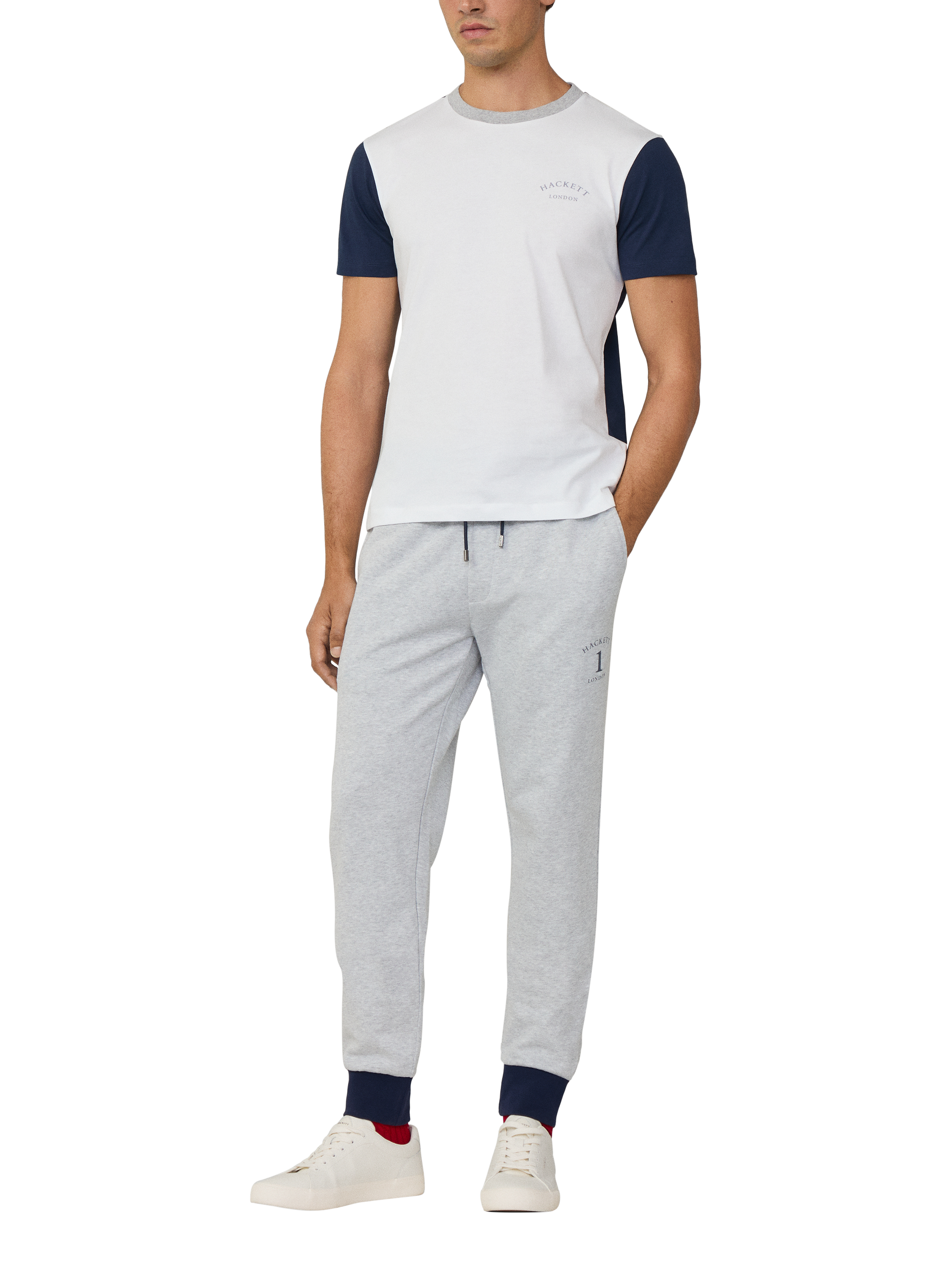 Product image 6 of 6, which shows Hackett London Cotton Regular Fit Short Sleeve Colour Block T-Shirt, Optic White, XXL