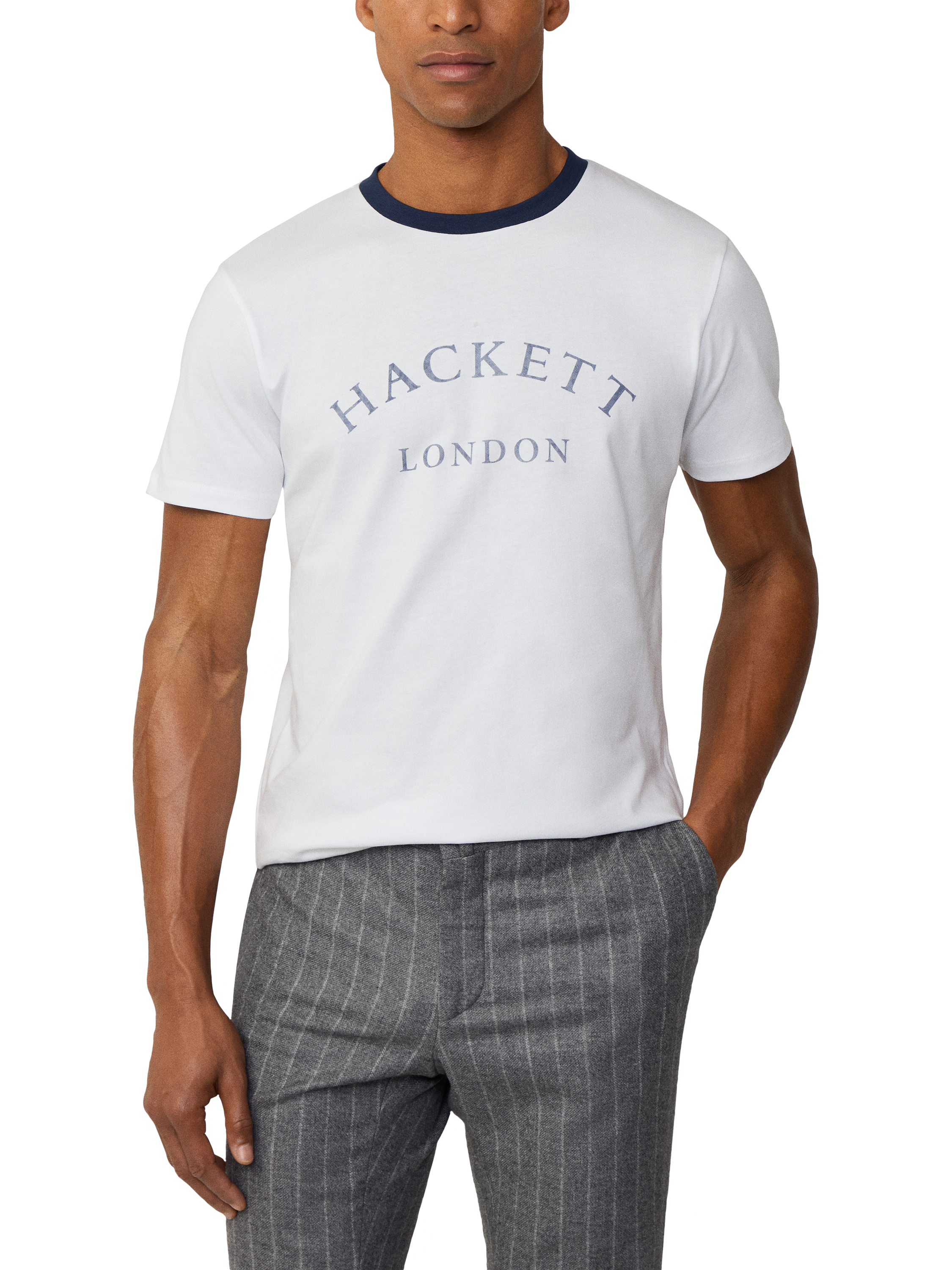 Product image 1 of 6, which shows Hackett London Cotton Regular Fit Short Sleeve Logo T-Shirt, Optic White, XS