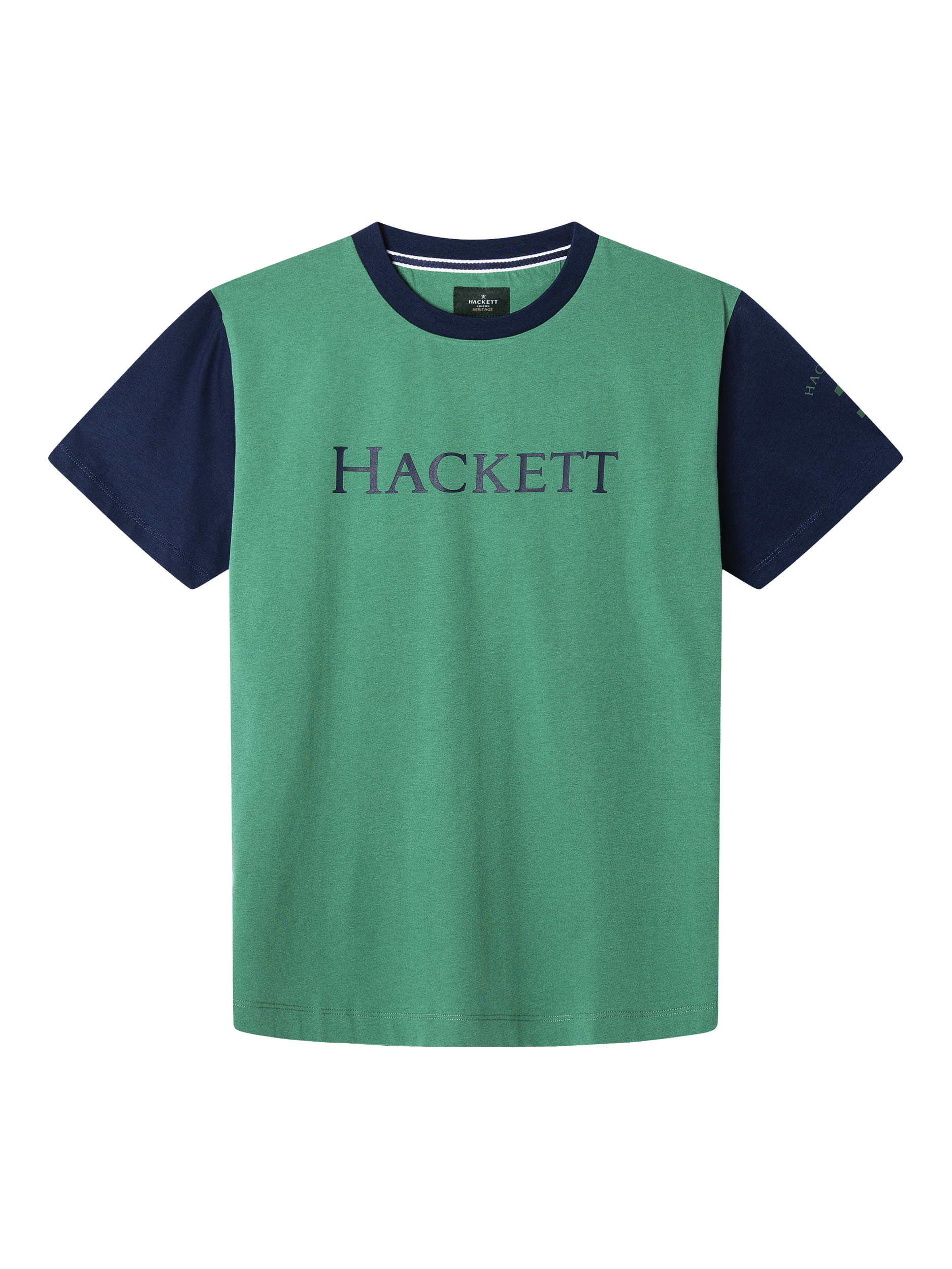 Product image 5 of 6, which shows Hackett London Cotton Regular Fit Short Sleeve Colour Block T-Shirt, Grass Green, XXXL