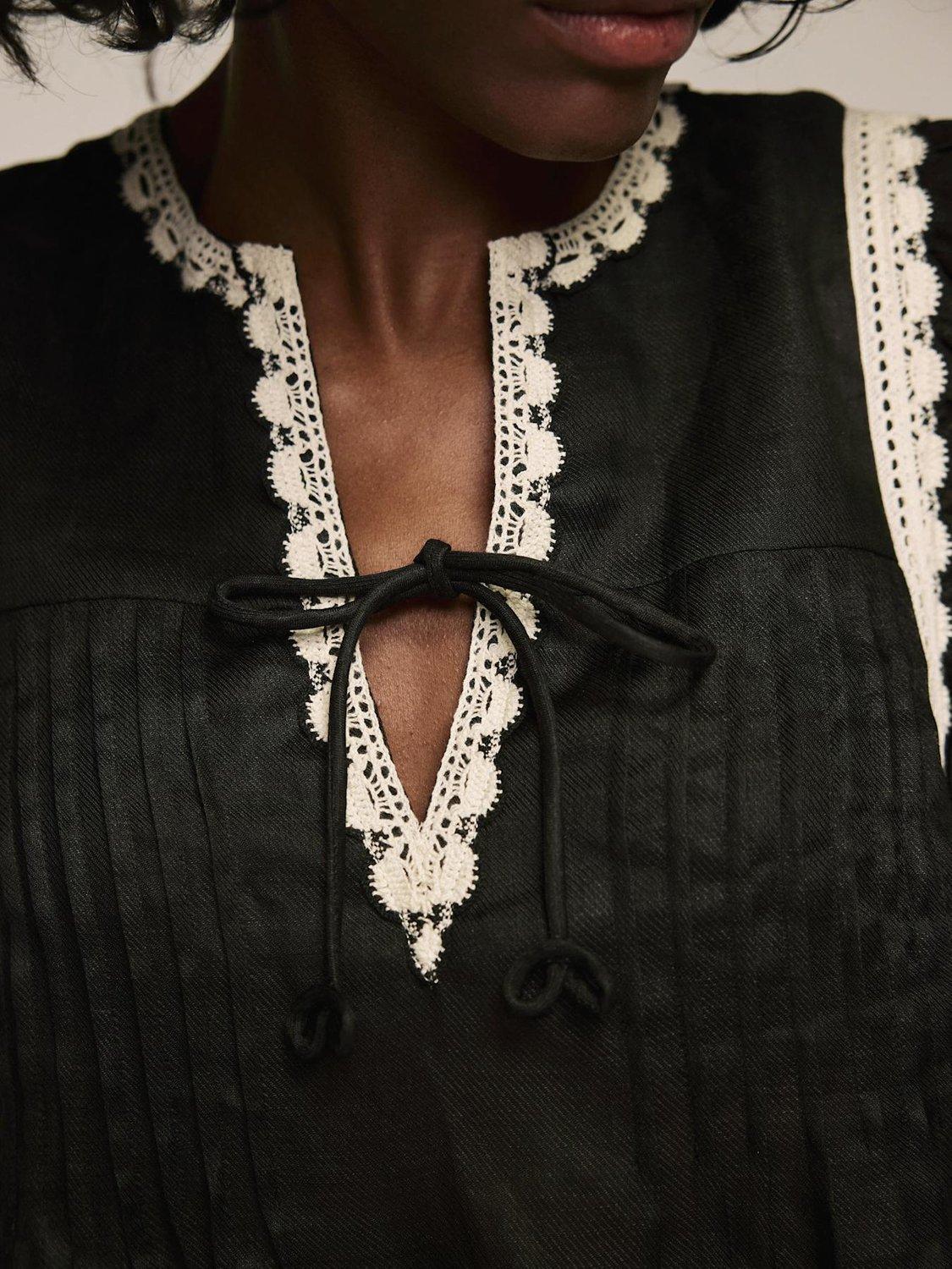 Product image 5 of 8, which shows Mint Velvet Contrast Trim Cap Sleeve Blouse, Black, S