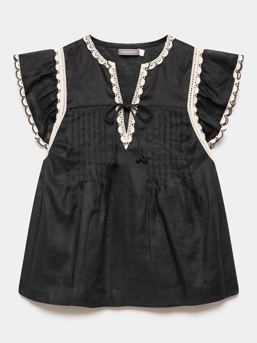 Product image 7 of 8, which shows Mint Velvet Contrast Trim Cap Sleeve Blouse, Black, S