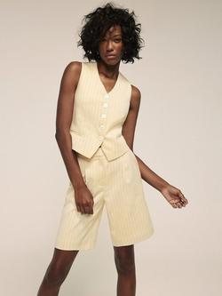 Mint Velvet Pinstripe Tailored Shorts, Yellow/Multi - view 2, Yellow/Multi