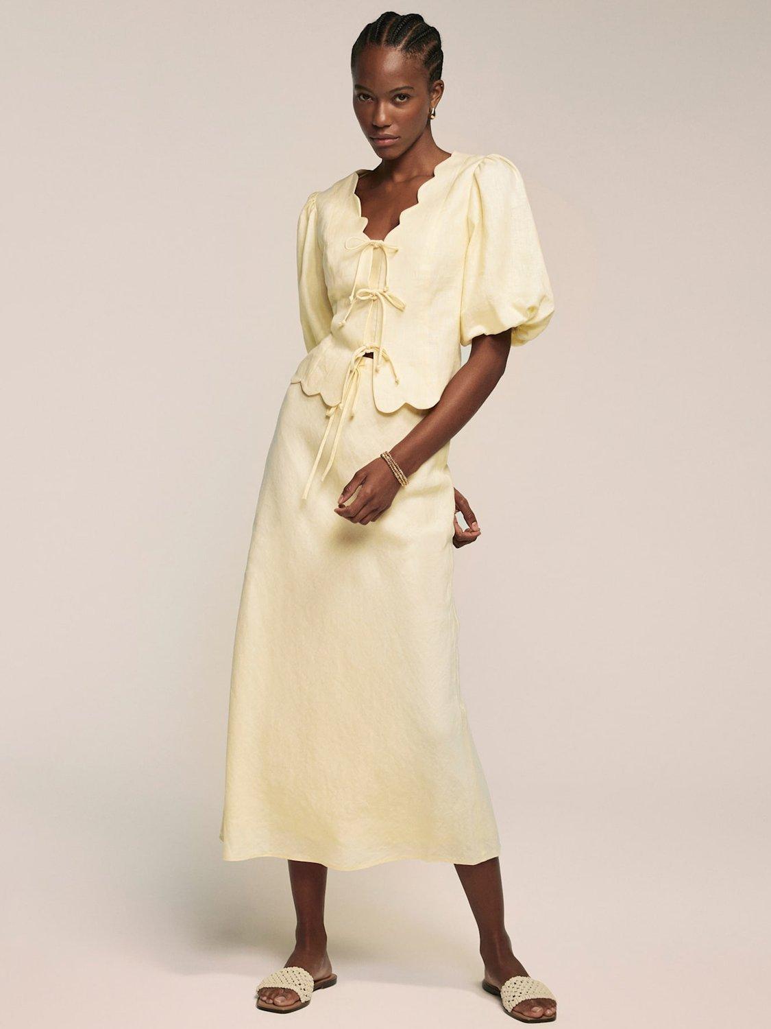 Mint Velvet Pure Linen Maxi Skirt, Yellow